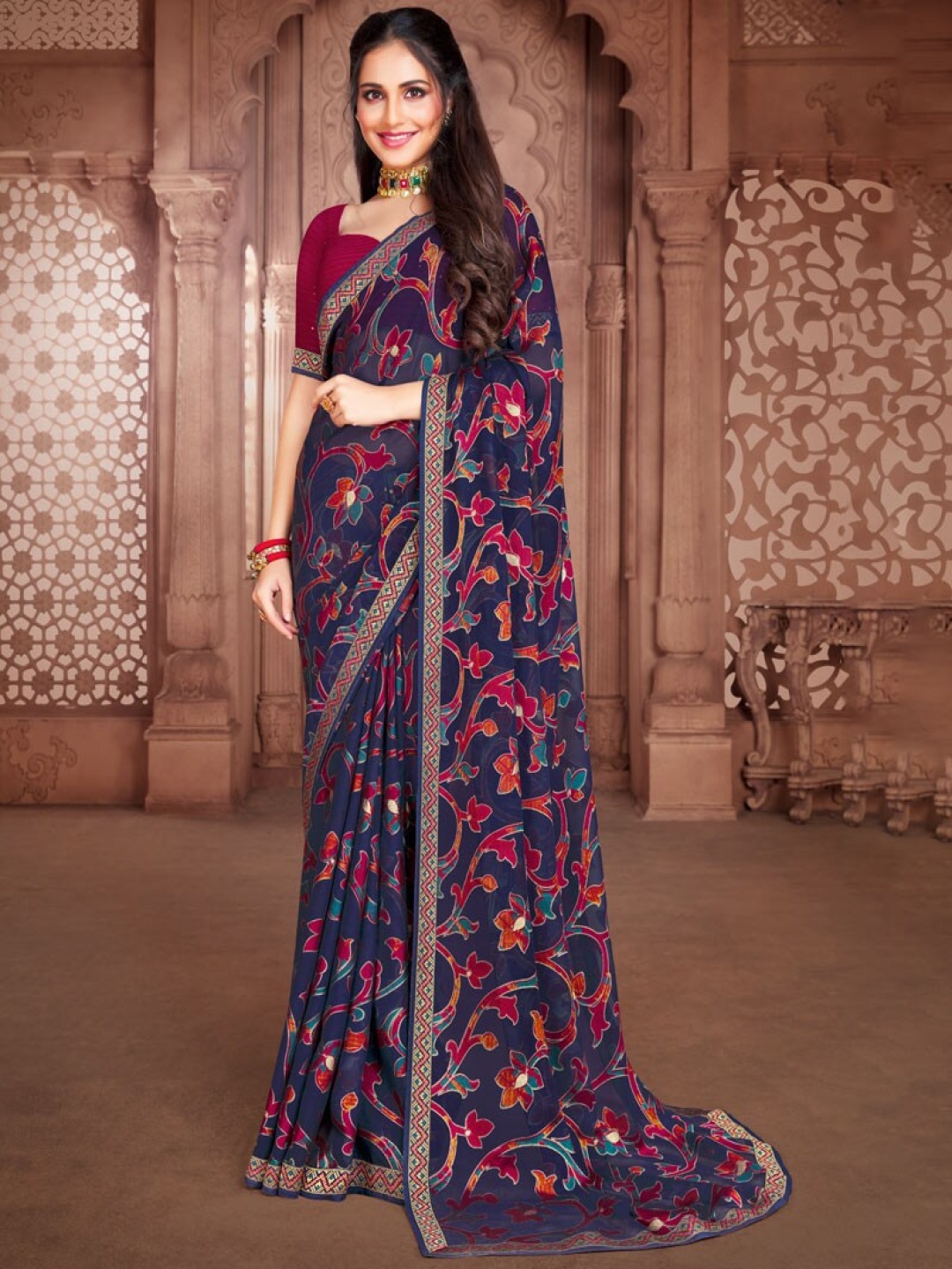 

Vishal Prints Floral Zari Brasso Saree, Blue