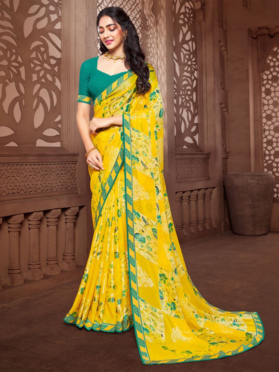 

Vishal Prints Ethnic Printed Brasso Saree, Yellow
