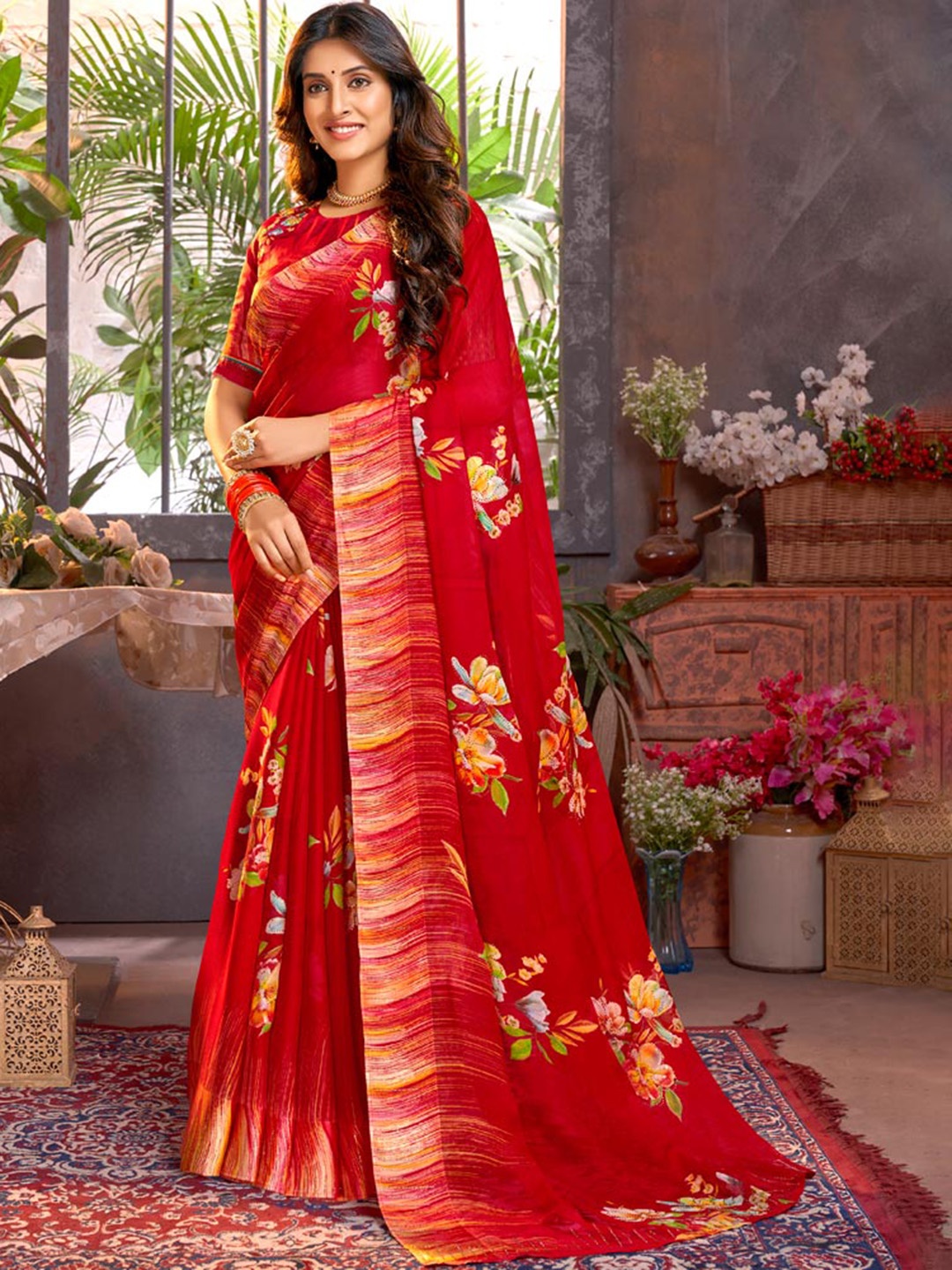 

Vishal Prints Floral Printed Saree, Red