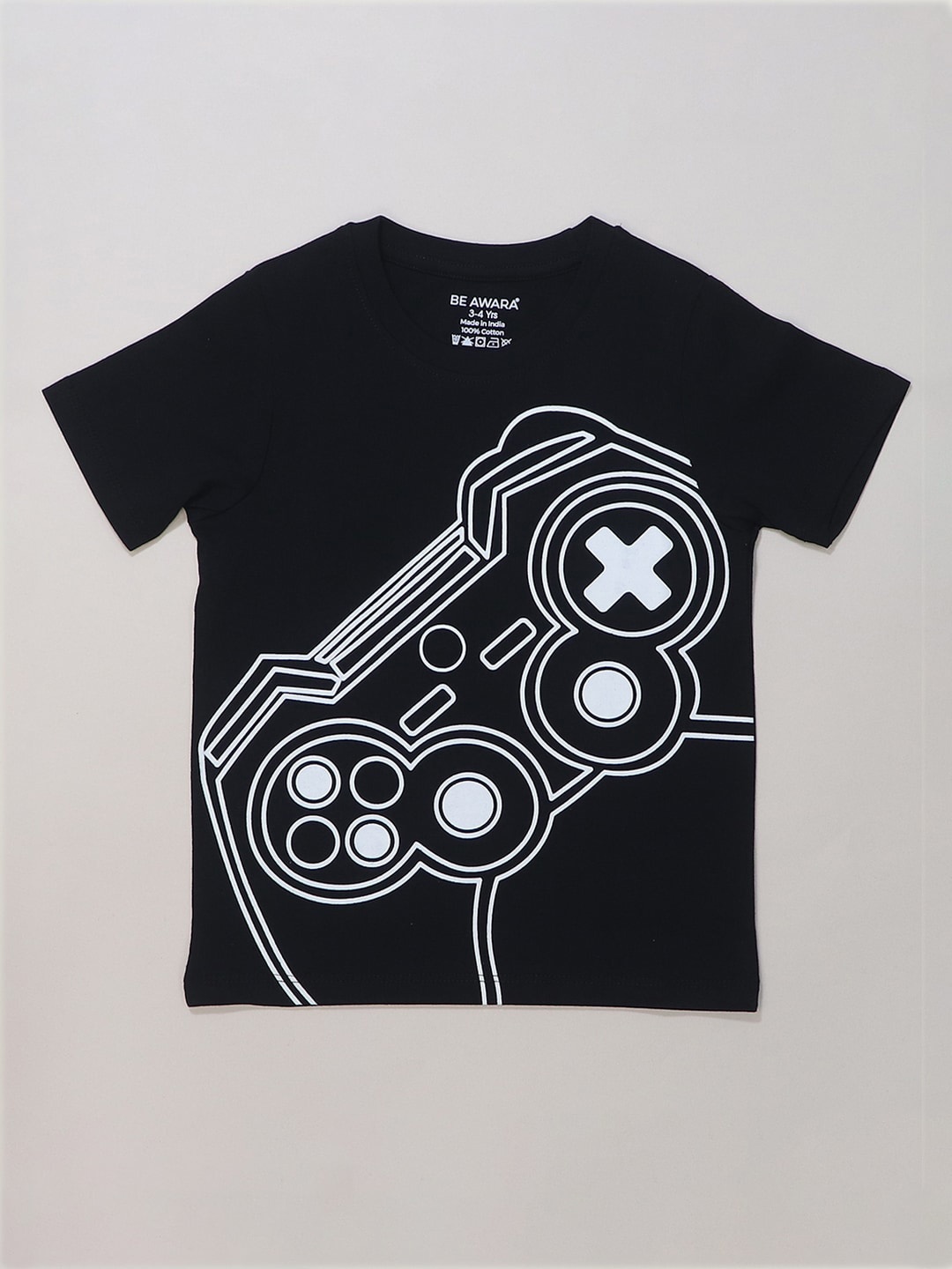 

BE AWARA Kids Graphic Printed Cotton T-shirt, Black