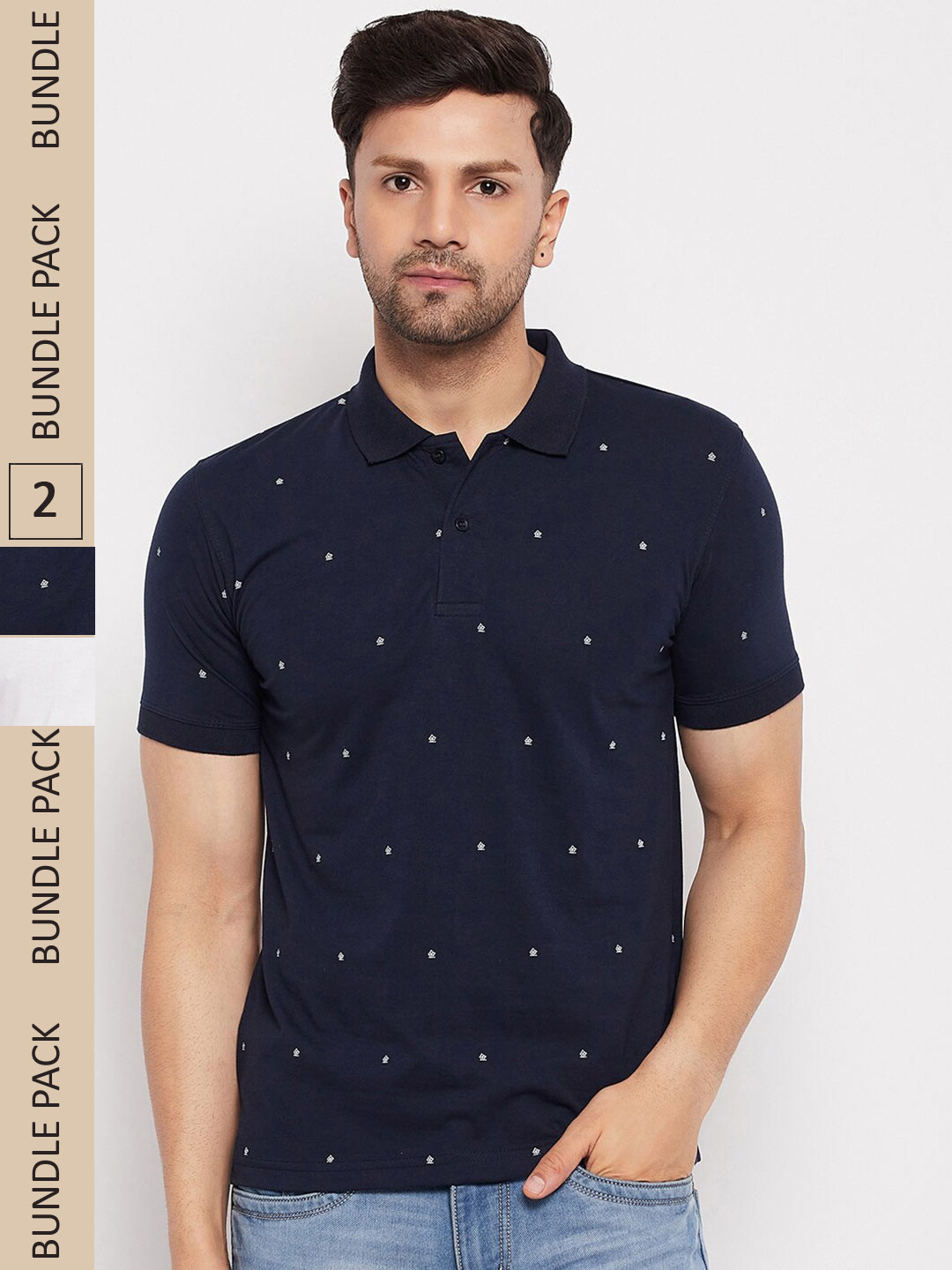 

Okane Pack Of 2 Conversational Printed Polo Collar T-shirt, Navy blue