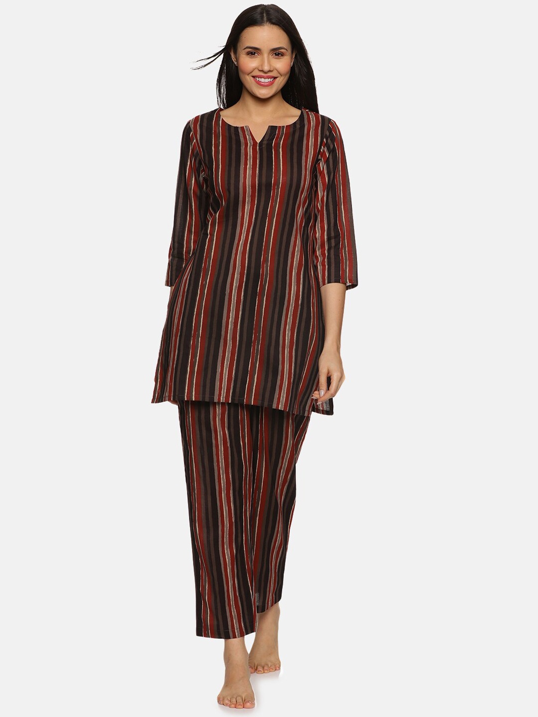 

Palakh Striped Pure Cotton Night Suit, Charcoal