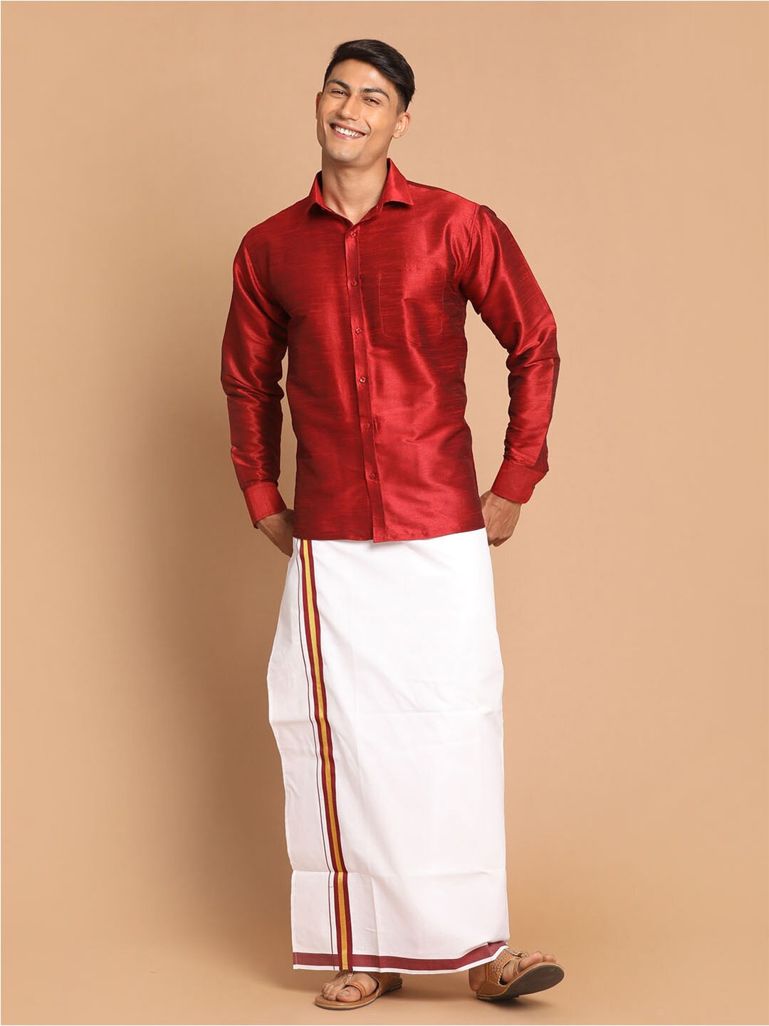 

VASTRAMAY Men Shirt With Dhoti, Maroon