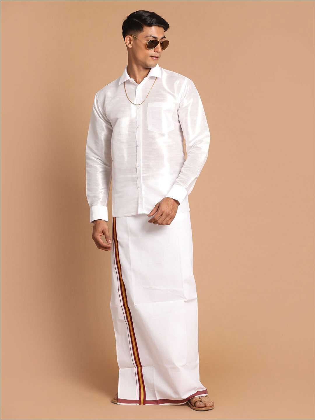 

VASTRAMAY Men Shirt With Dhoti, White