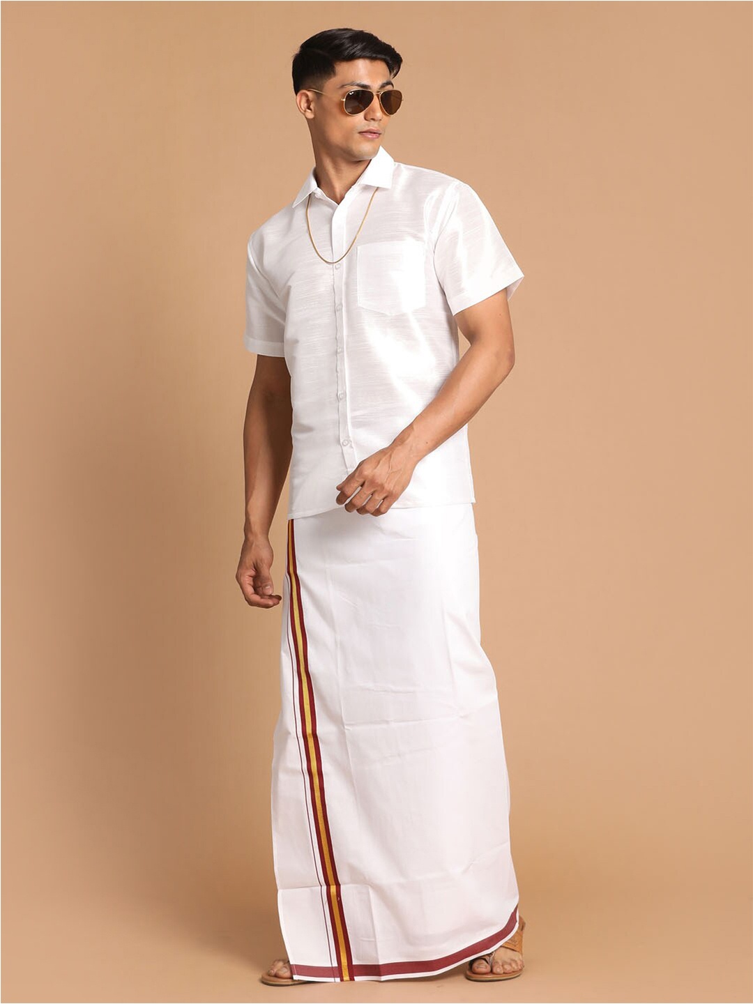 

VASTRAMAY Men Shirt With Dhoti, White