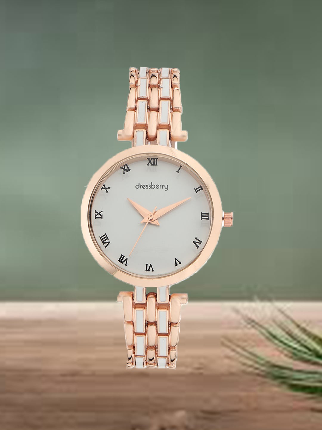 

DressBerry Women White Dial & Rose Gold-Plated Bracelet Style Straps Analogue Watch HOBDB-113-RG