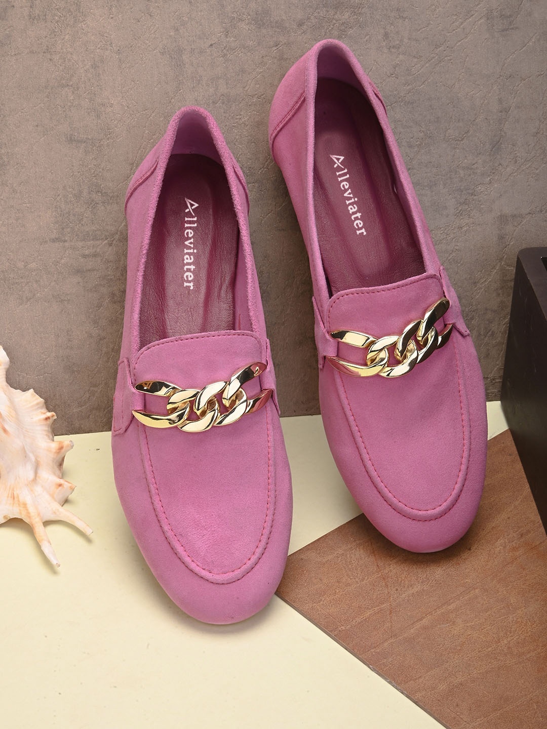 

Alleviater Women Embellished Leather Ballerinas, Mauve