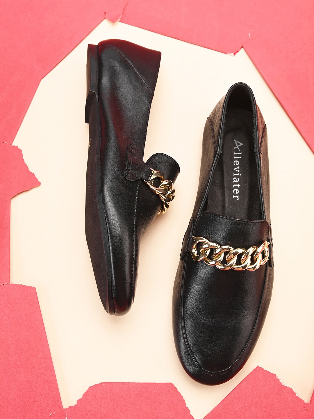 

Alleviater Buckle Embellished Leather Ballerinas, Black