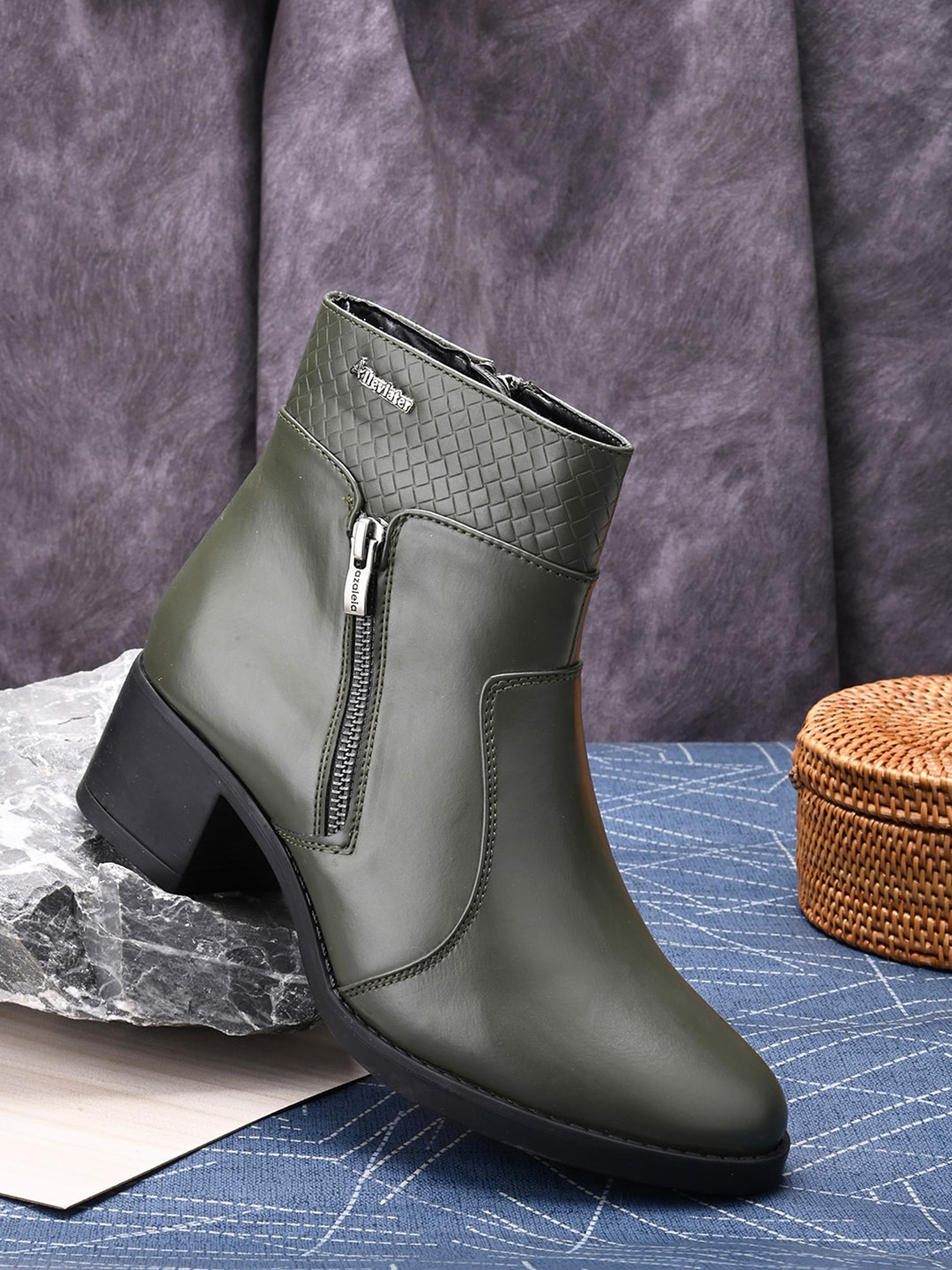 

Alleviater Women Mid Top Block Heel Regular Boots, Olive