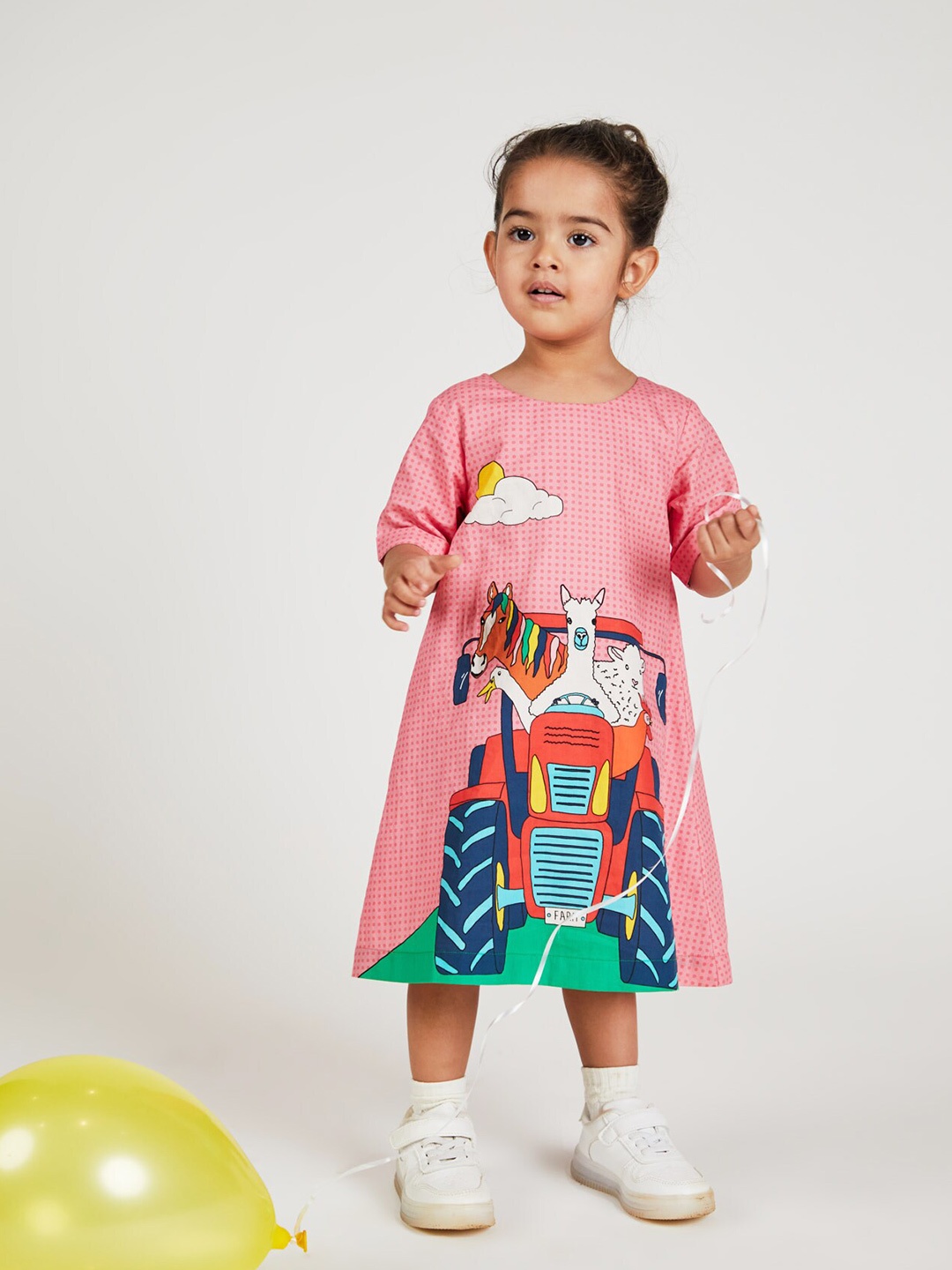 

YK Girls Printed Pure Cotton A-Line Midi Dress, Peach