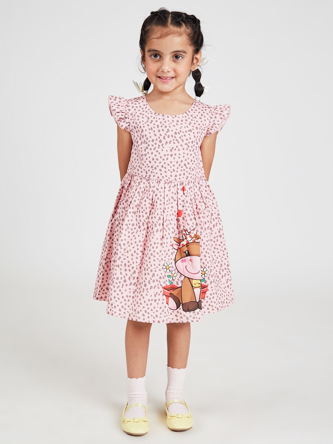 

YK Girls Animal Printed Pure Cotton Fit & Flare Dress, Pink