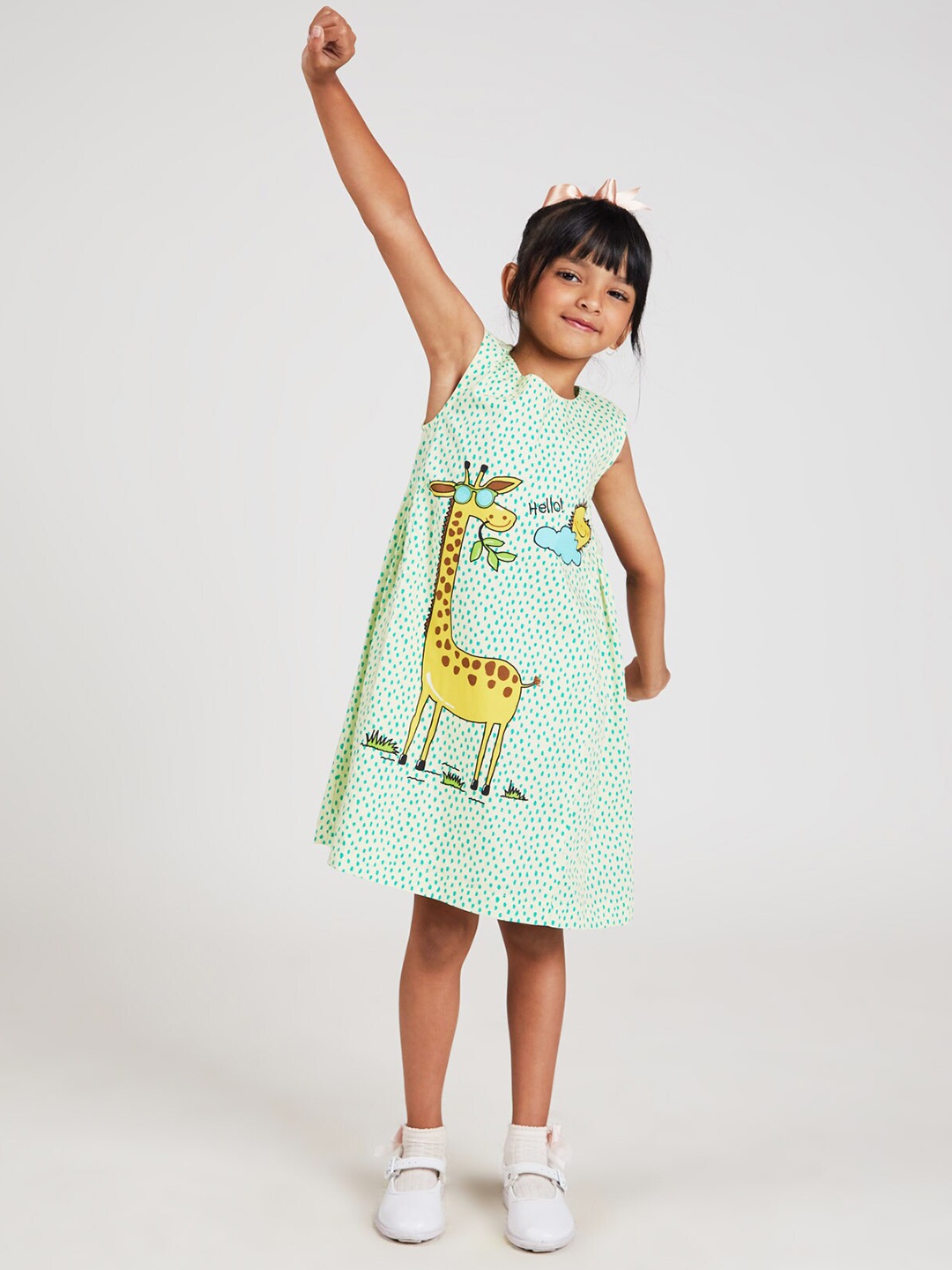 

YK Girls Graphic Printed Pure Cotton A-Line Dress, Blue