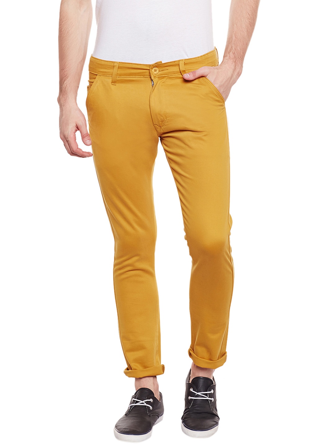 

Rodamo Men Mustard Brown Urban Slim Fit Solid Chinos