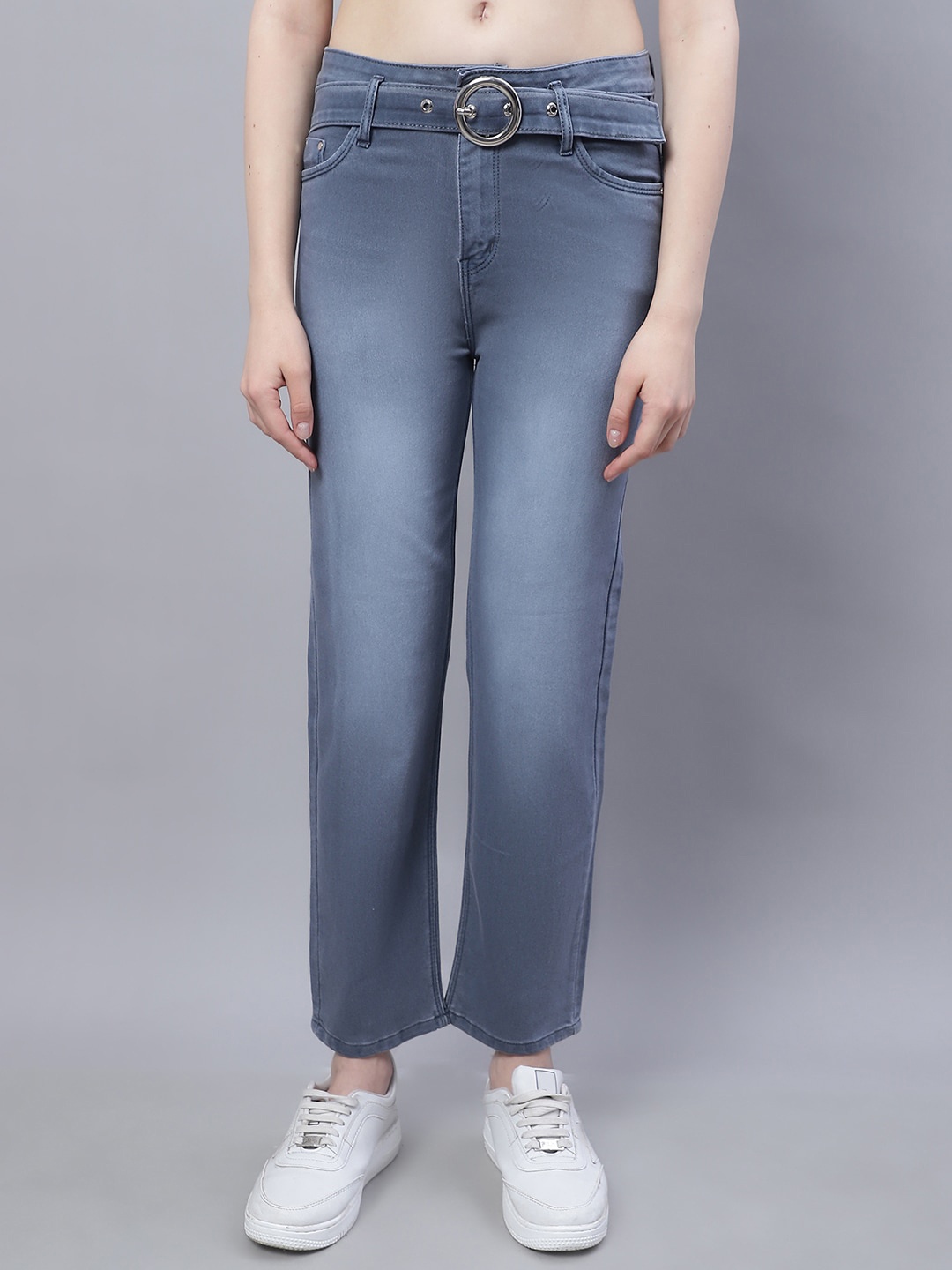 

NULL NAUT Women Straight Fit Comfort Light Fade Clean Look Stretchable Jeans, Grey