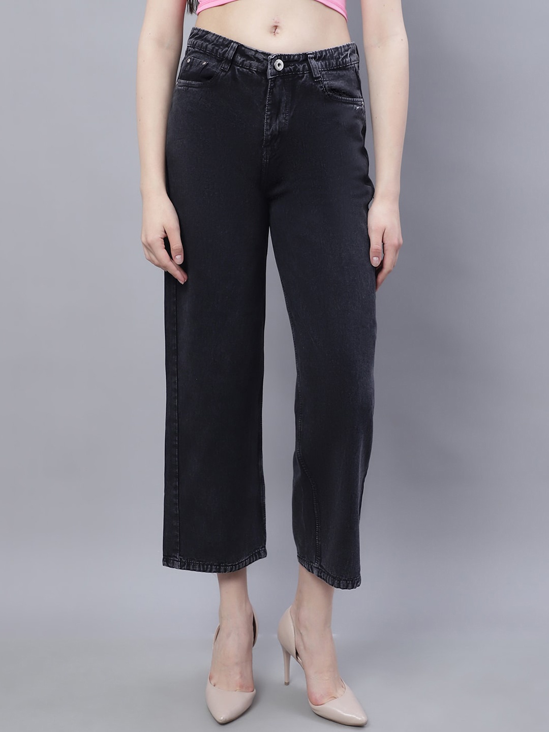 

NULL NAUT Women Straight Fit Comfort Cotton Jeans, Black