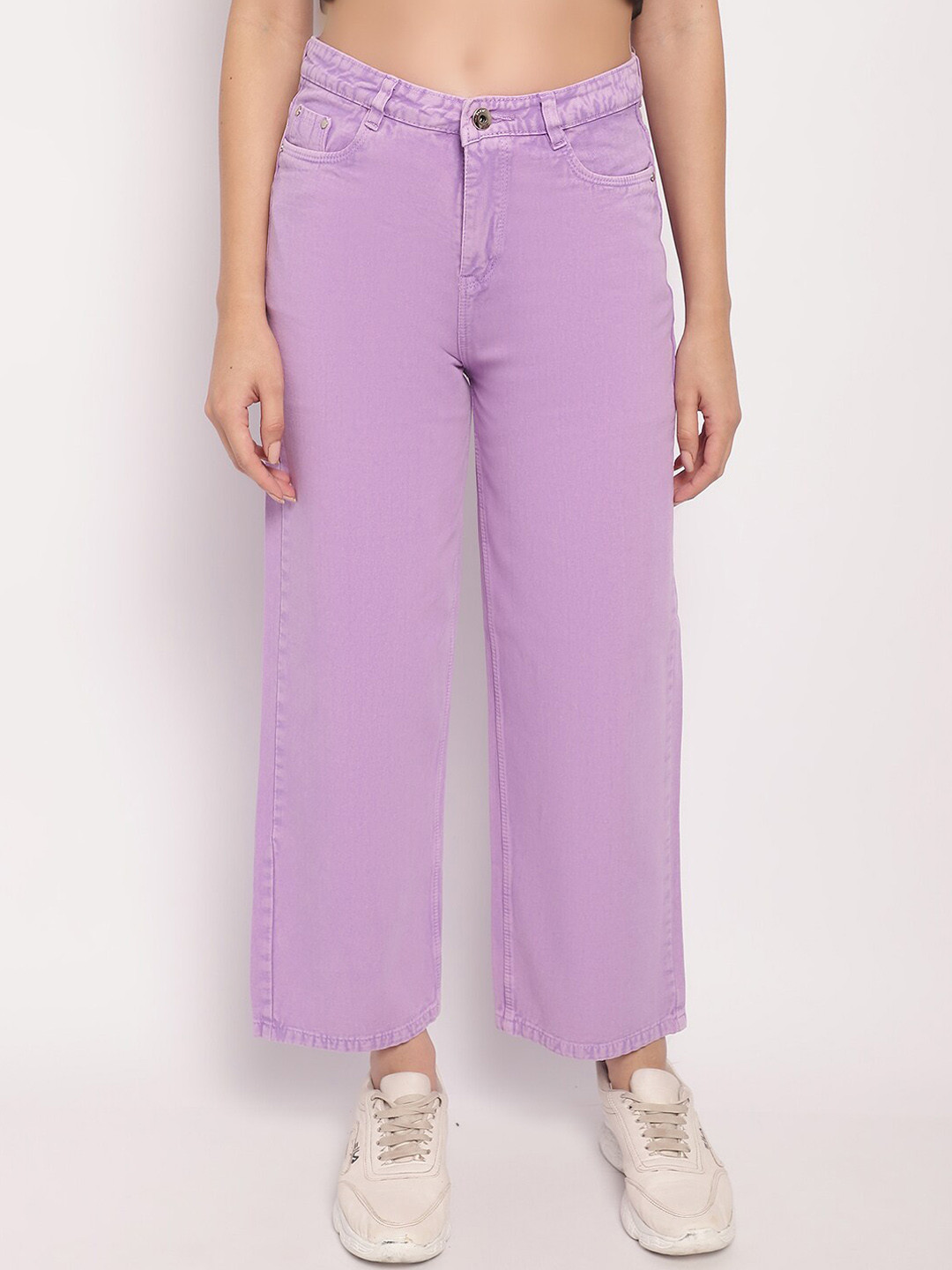 

NULL NAUT Women Mid Rise Comfort Flared Fit Cotton Jeans, Purple