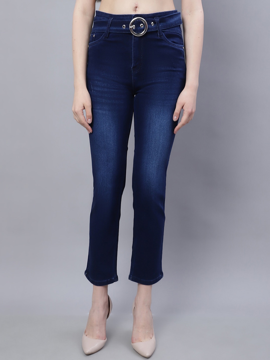 

NULL NAUT Women Comfort Flared Mid-Rise Light Fade Stretchable Jeans, Blue