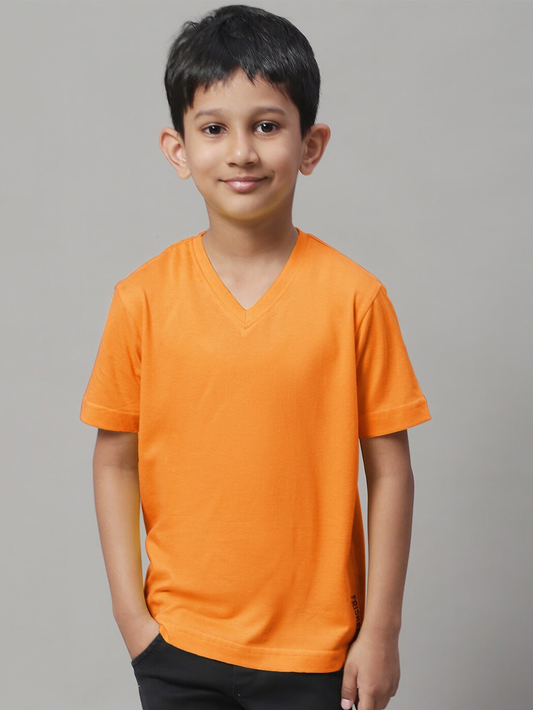 

Friskers Boys V-Neck Pure Cotton Slim Fit T-shirt, Orange