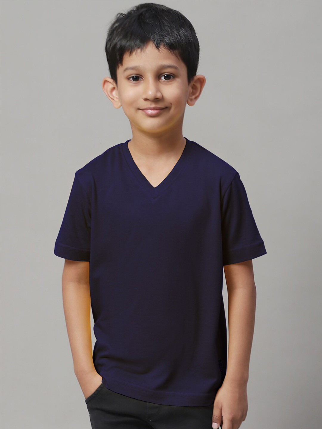 

Friskers Boys V-Neck Pure Cotton Slim Fit T-shirt, Navy blue