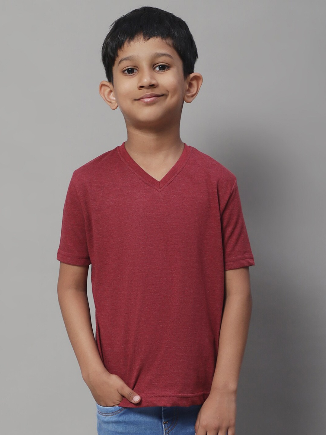 

Friskers Boys V-Neck Cotton Slim Fit T-shirt, Maroon