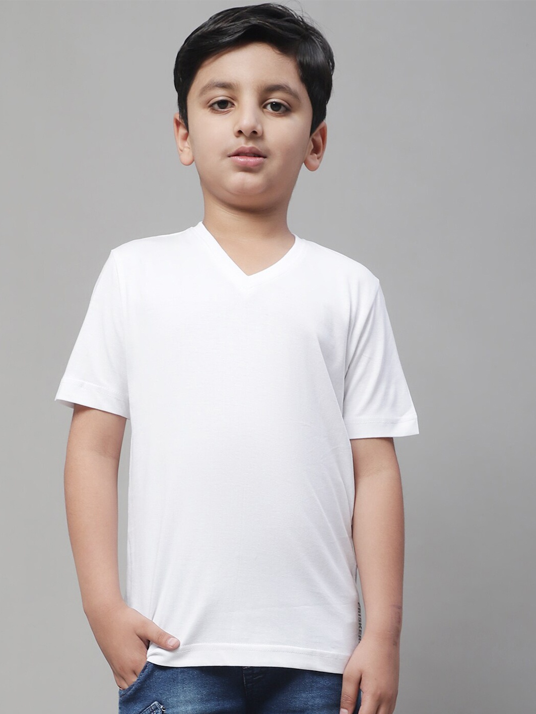 

Friskers Boys V-Neck Pure Cotton Slim Fit T-shirt, White