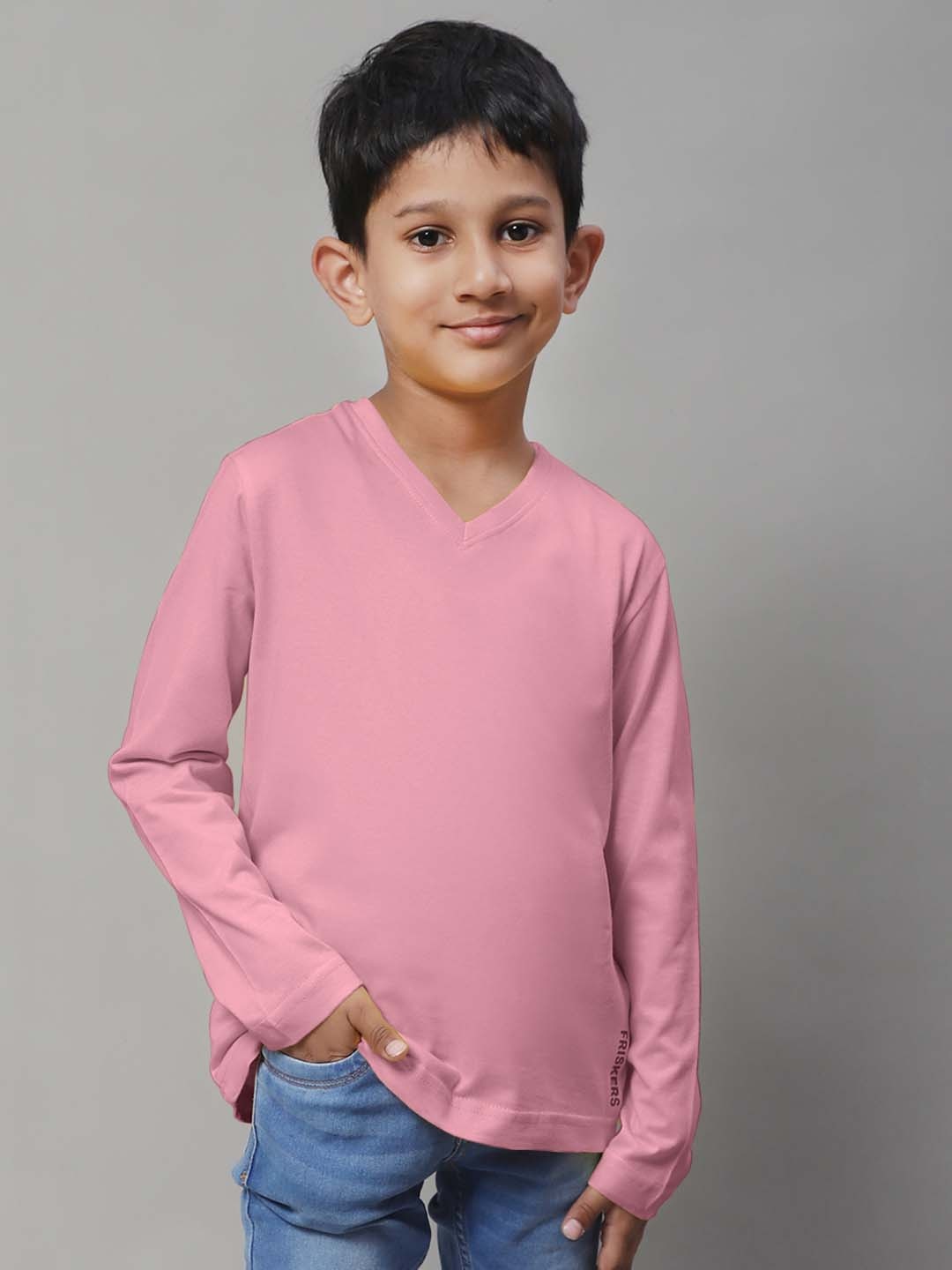 

Friskers Boys Coral V-Neck Pure Cotton Raw Edge Slim Fit T-shirt