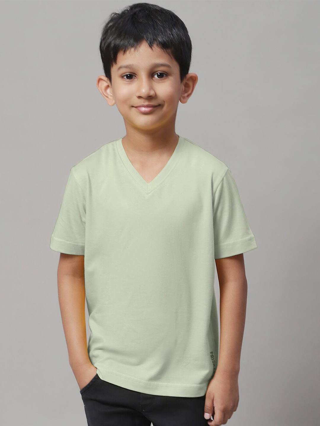 

Friskers Boys V-Neck Pure Cotton Slim Fit T-shirt, Sea green