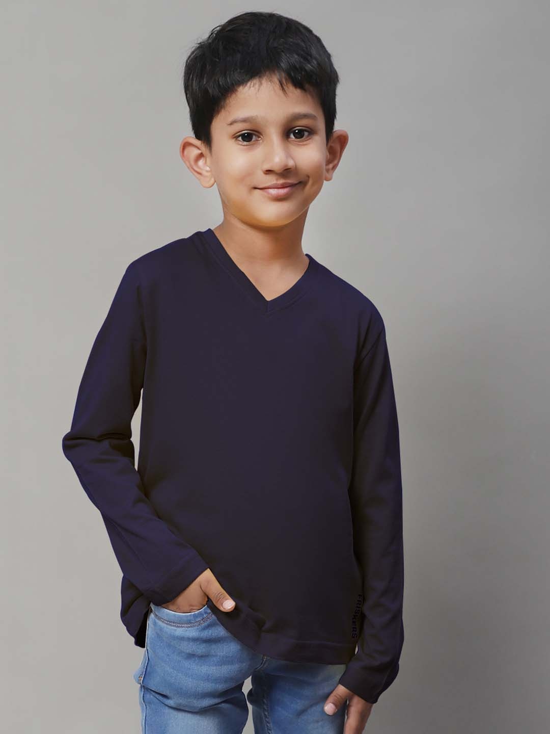 

Friskers Boys V-Neck Slim Fit T-shirt, Navy blue