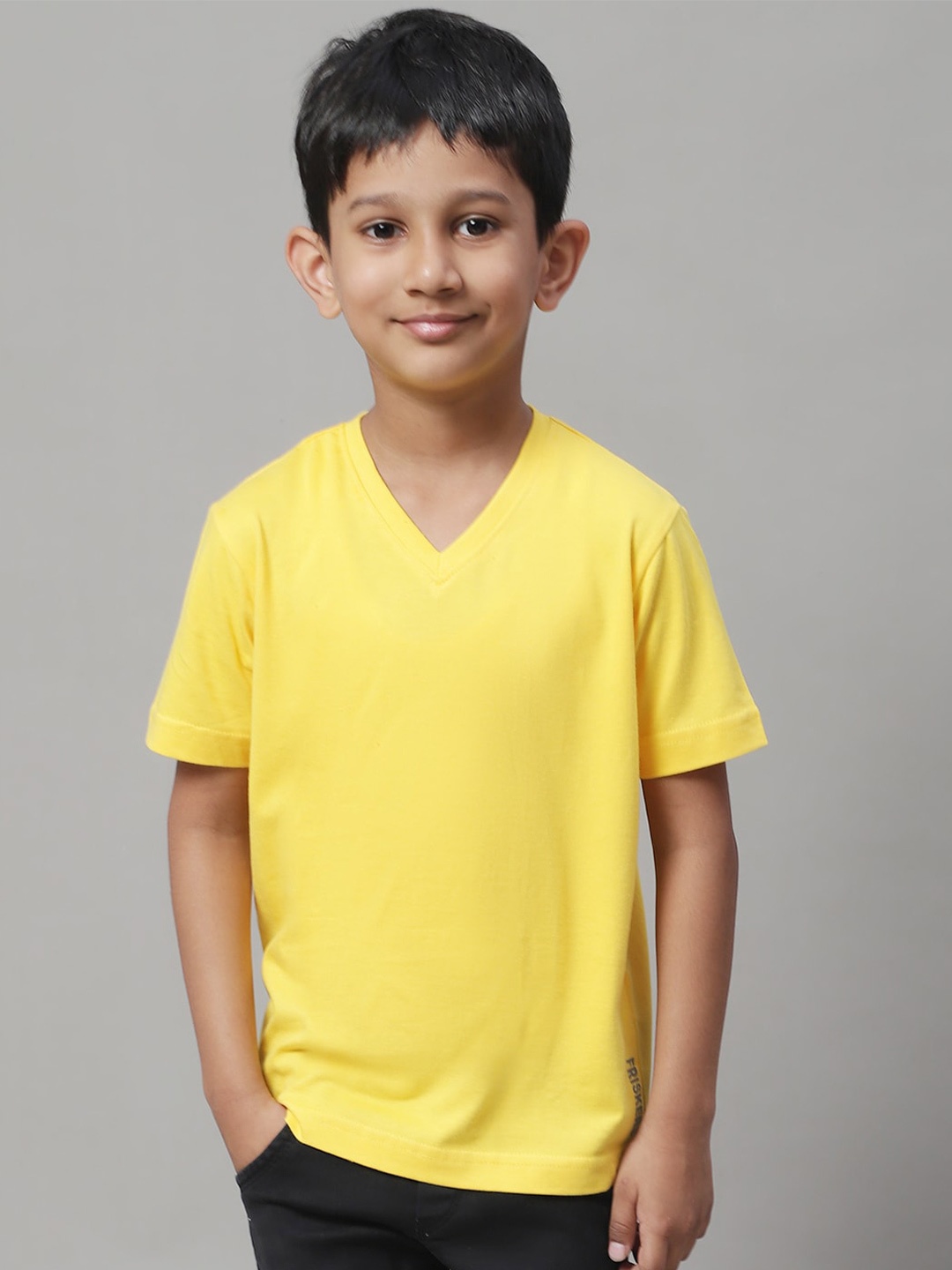

Friskers Boys V-Neck Pure Cotton Slim Fit T-shirt, Yellow