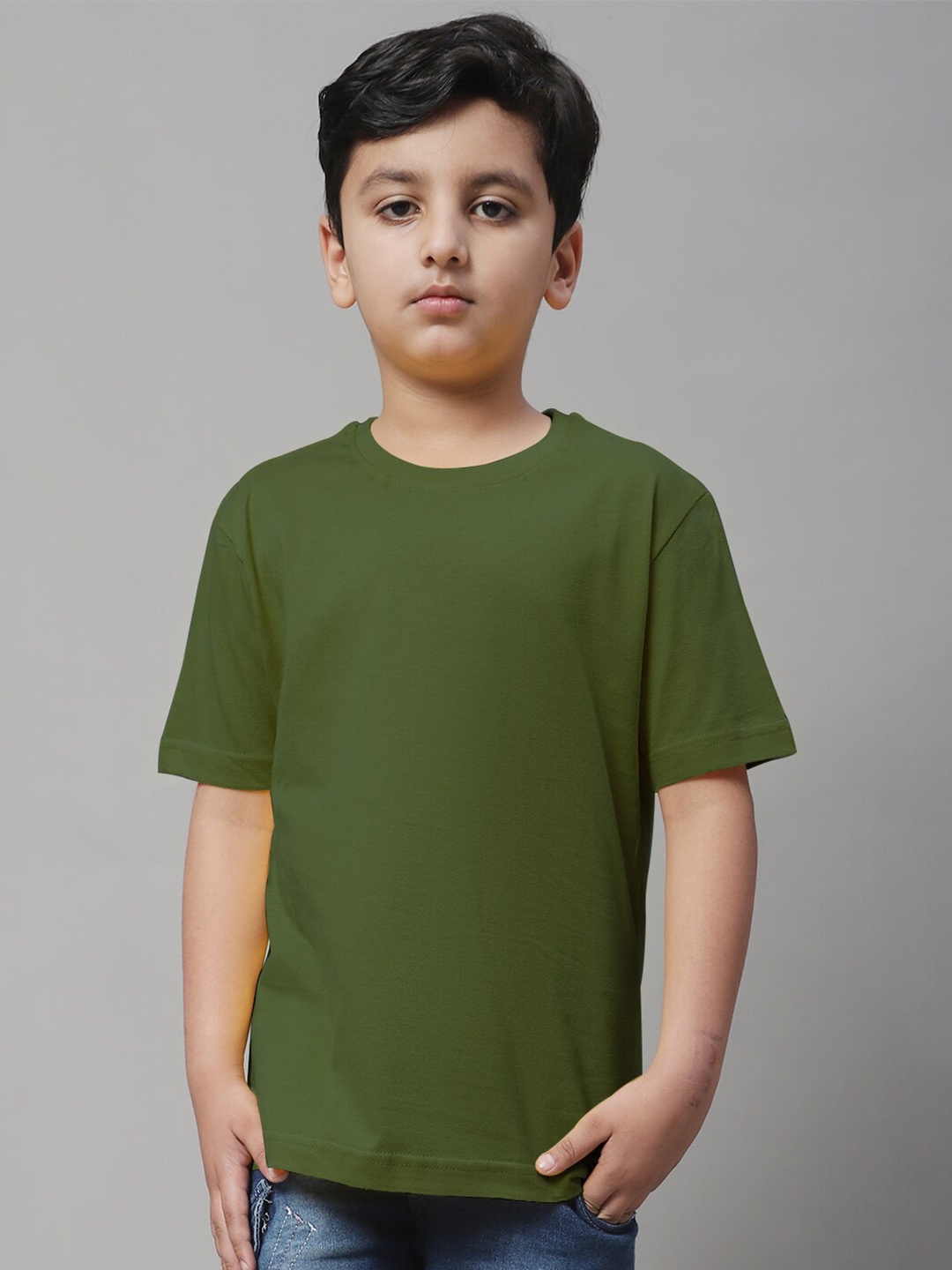 

Friskers Boys Pure Cotton Slim Fit T-shirt, Olive