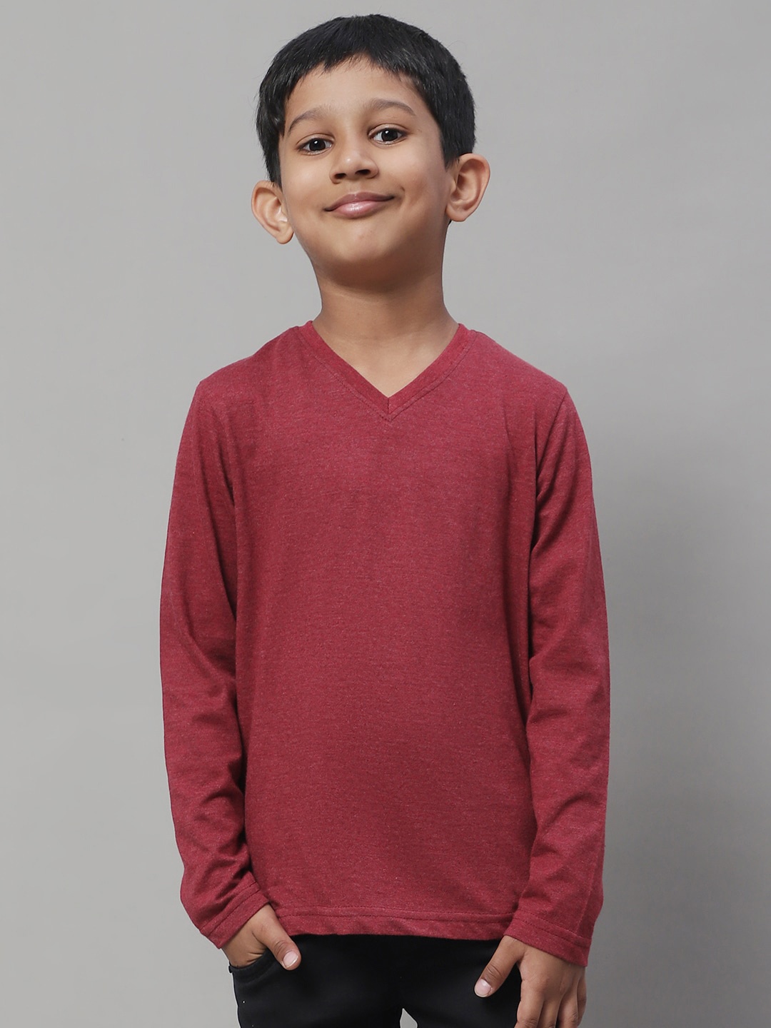 

Friskers Boys V-Neck Slim Fit Cotton T-Shirt, Maroon