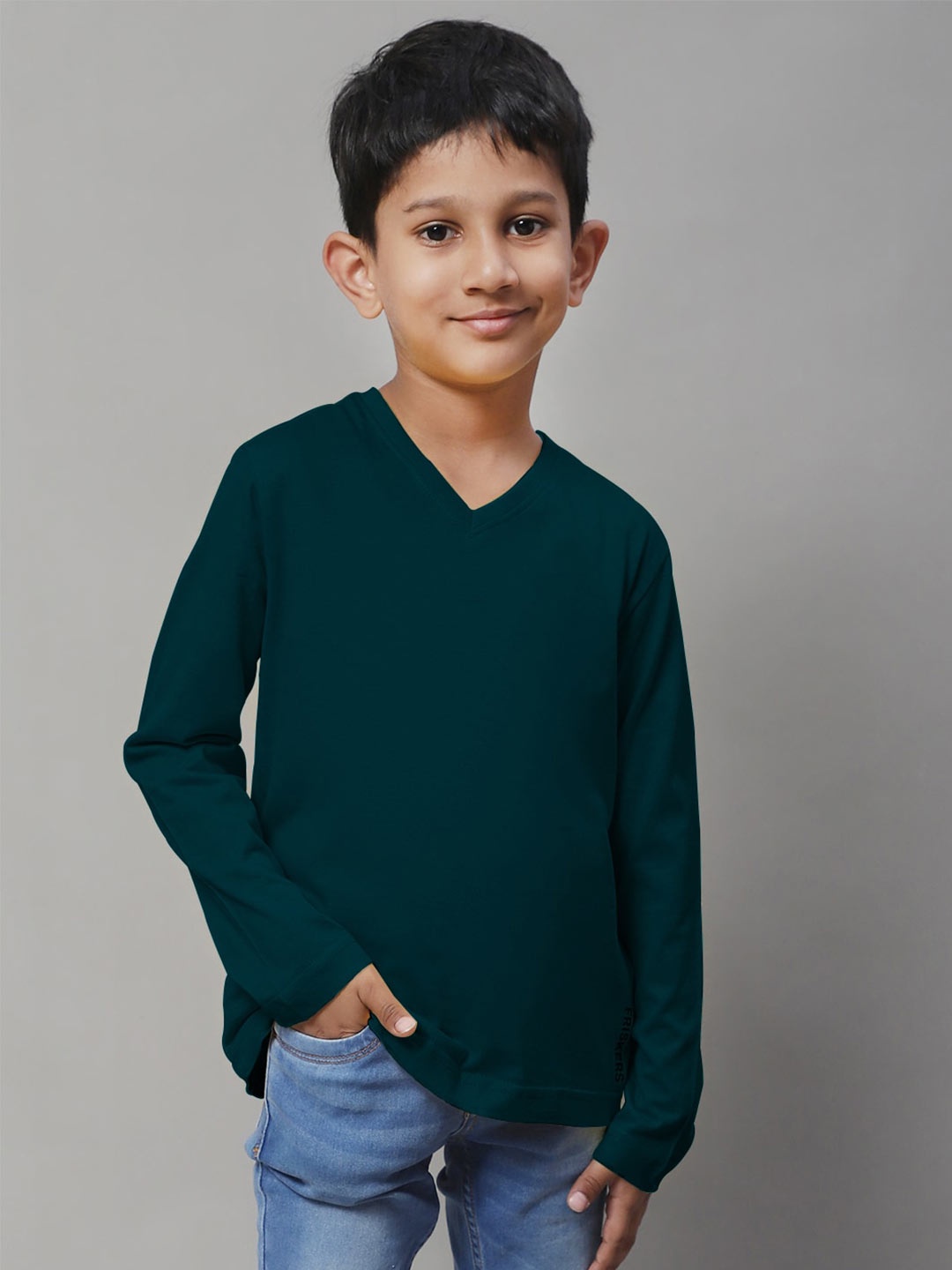 

Friskers Boys V-Neck Slim Fit Cotton T-Shirt, Teal