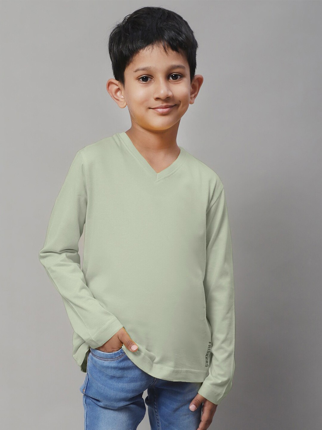 

Friskers Boys V-Neck Pure Cotton Slim Fit T-Shirt, Sea green
