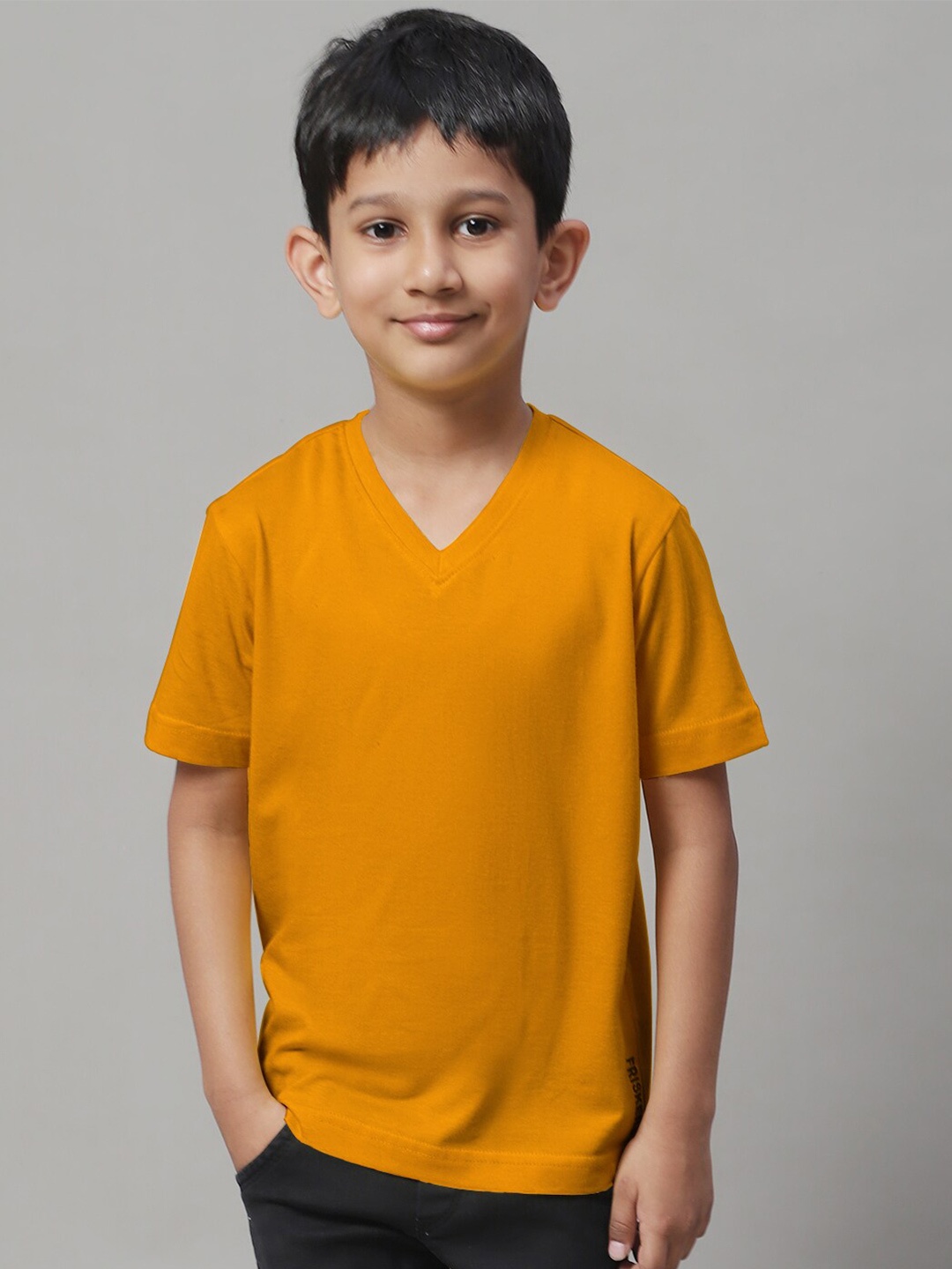 

Friskers Boys V-Neck Pure Cotton Slim Fit T-Shirt, Mustard