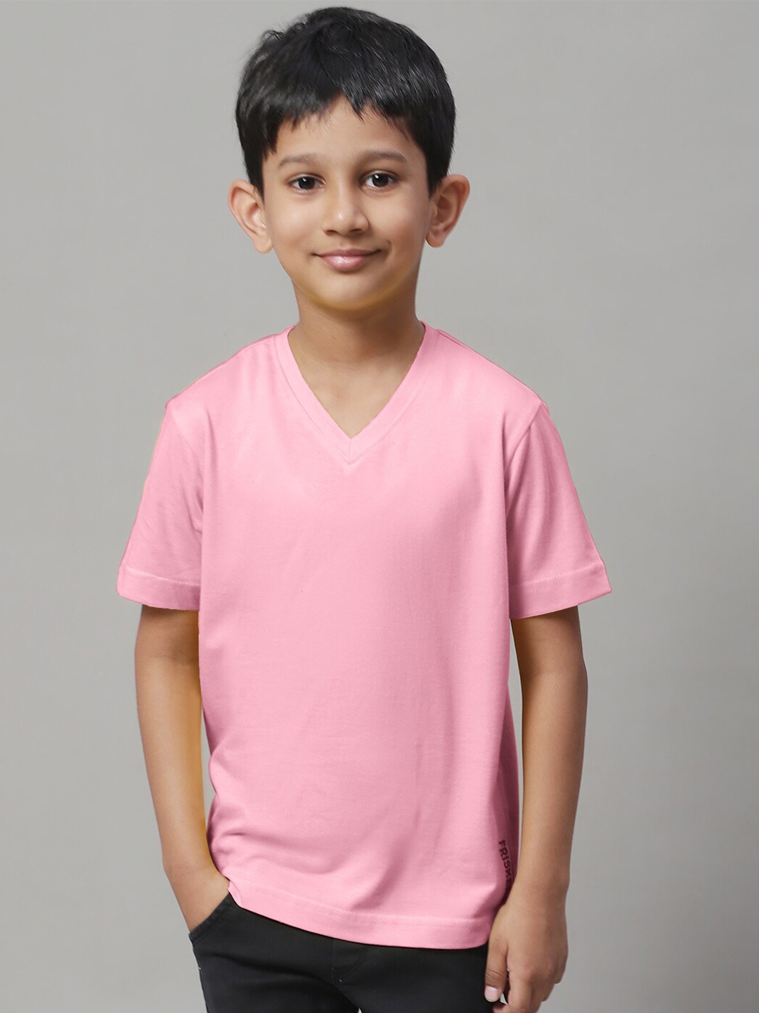 

Friskers Boys V-Neck Pure Cotton Slim Fit T-shirt, Pink