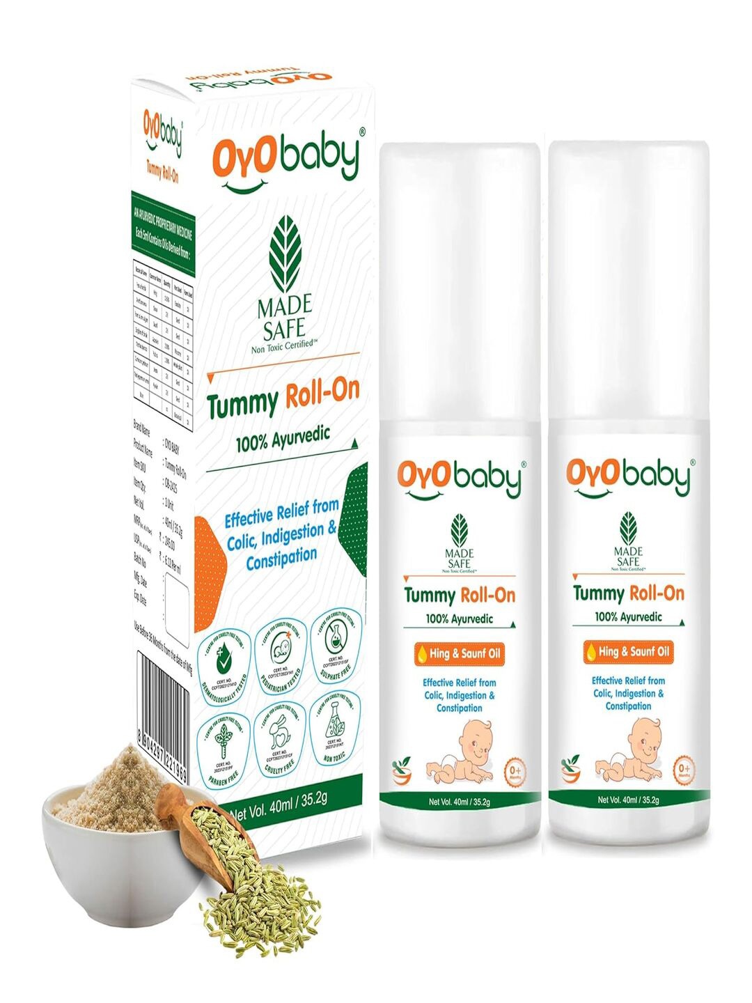 

OyO Baby Set of 2 Colic Relief Baby Tummy Roll-On 40ml each, White