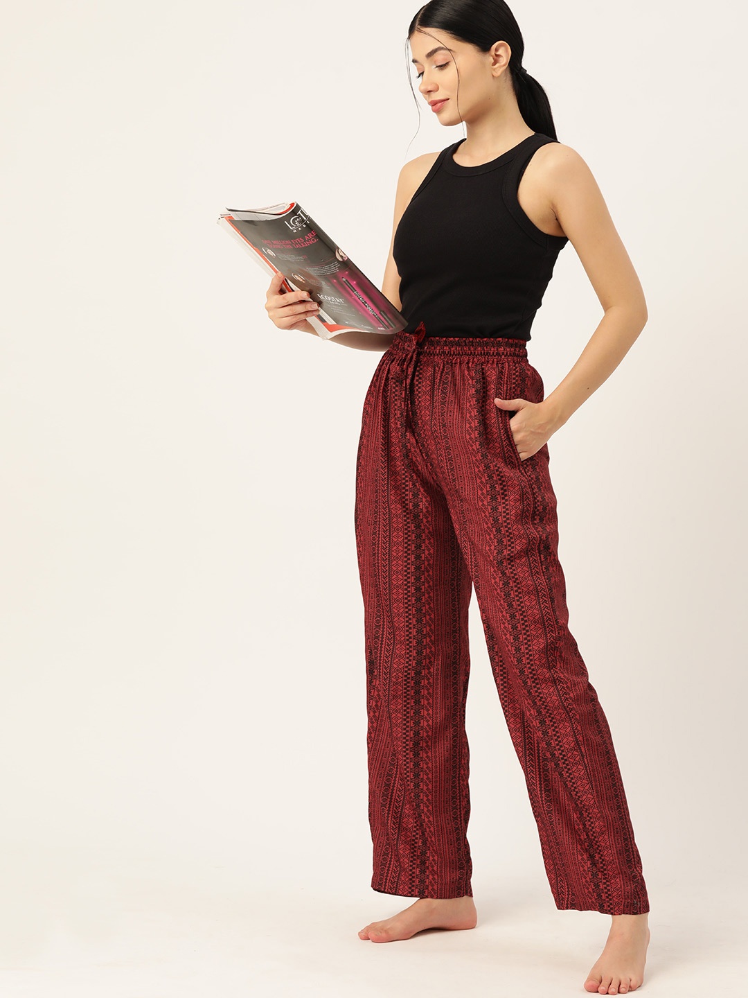 

ETC Women Mid-Rise Printed Lounge Pants, Red