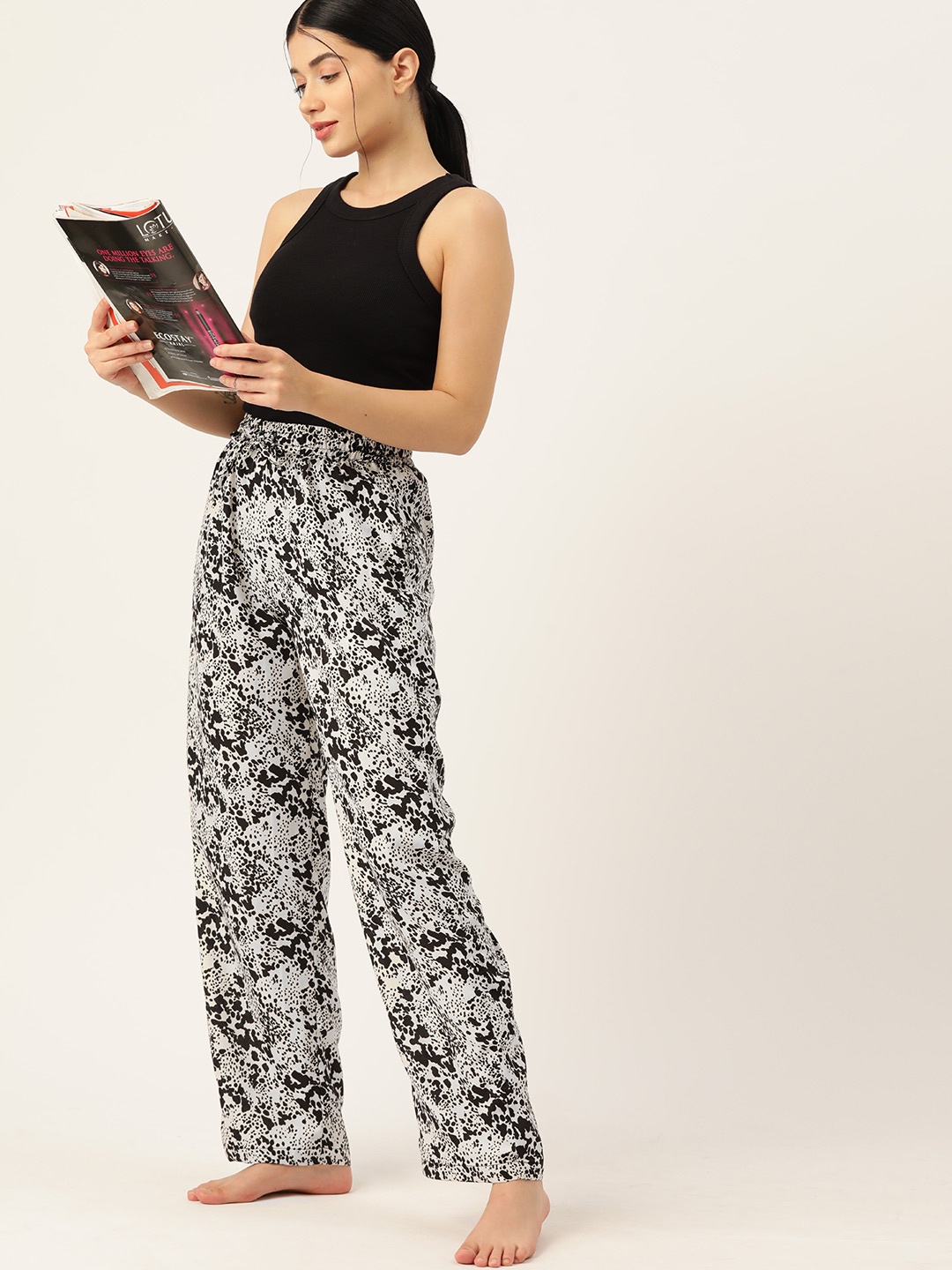 

ETC Women Mid-Rise Printed Lounge Pants, Black