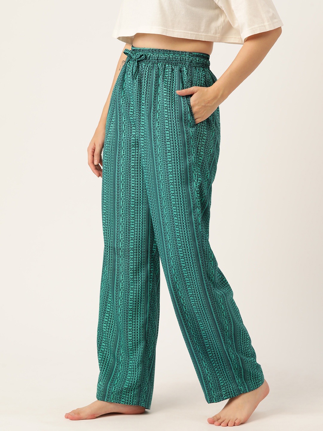 

ETC Women Printed Mid-Rise Lounge Pants, Sea green