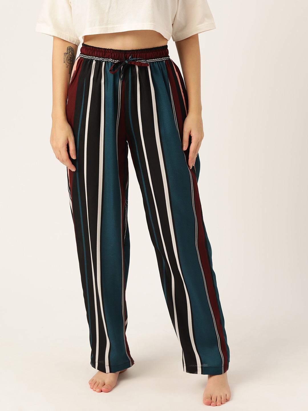 

ETC Women Striped Mid-Rise Lounge Pants, Multi