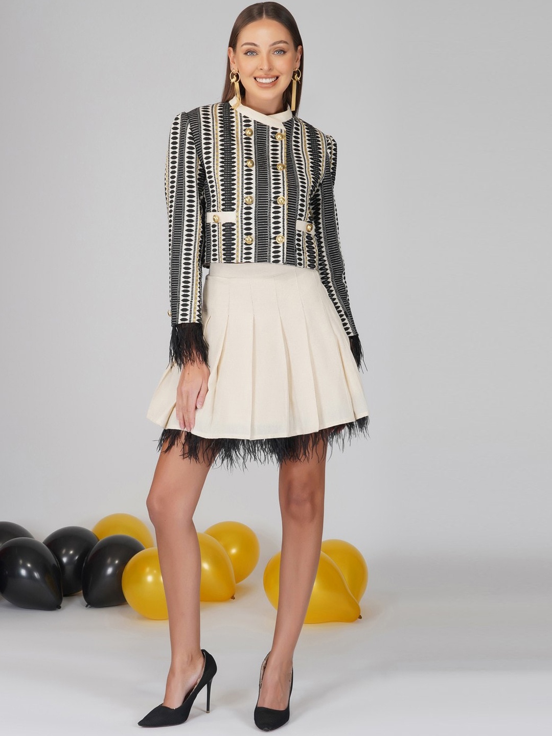 

KOVET Geometric Printed Cotton Tailored Jacket, Black