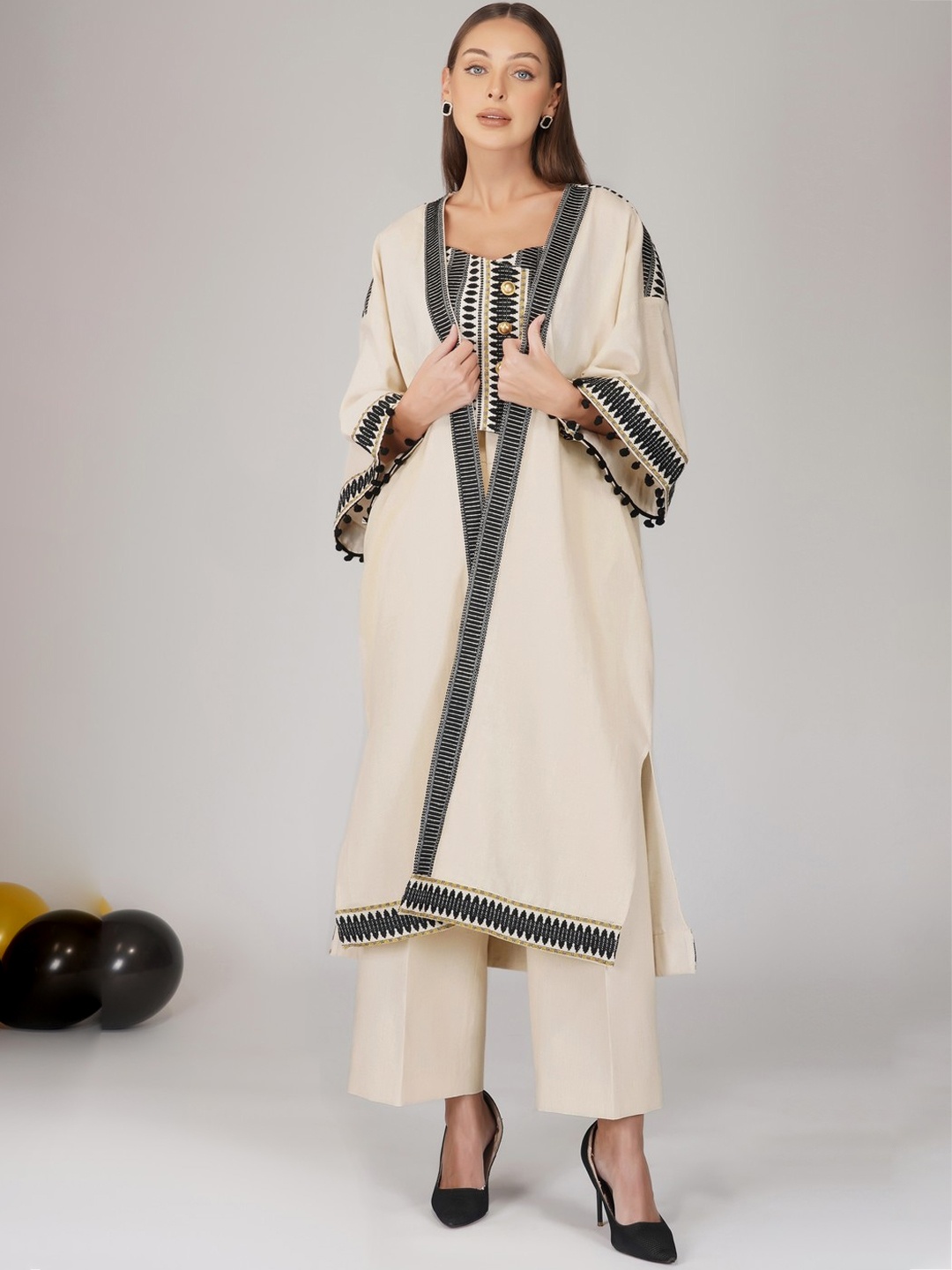 

KOVET Longline Open front Cotton Shrug, Cream