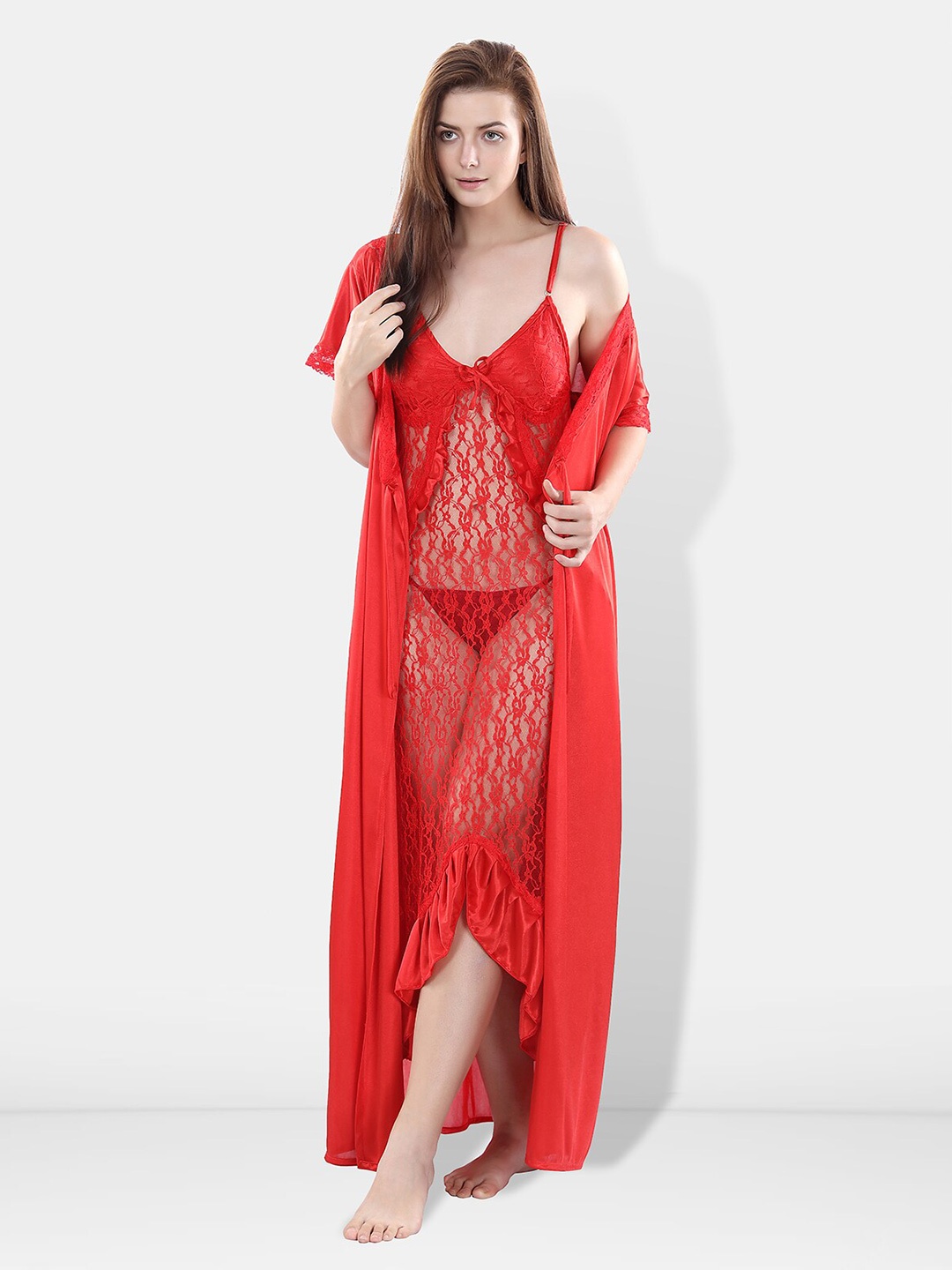 

Be You Satin Wrap Nightdress With Robe, Red