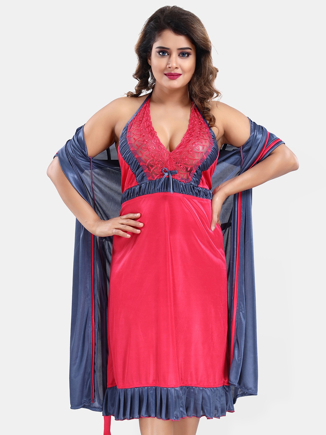 

Be You Satin Wrap Nightdress With Robe, Pink