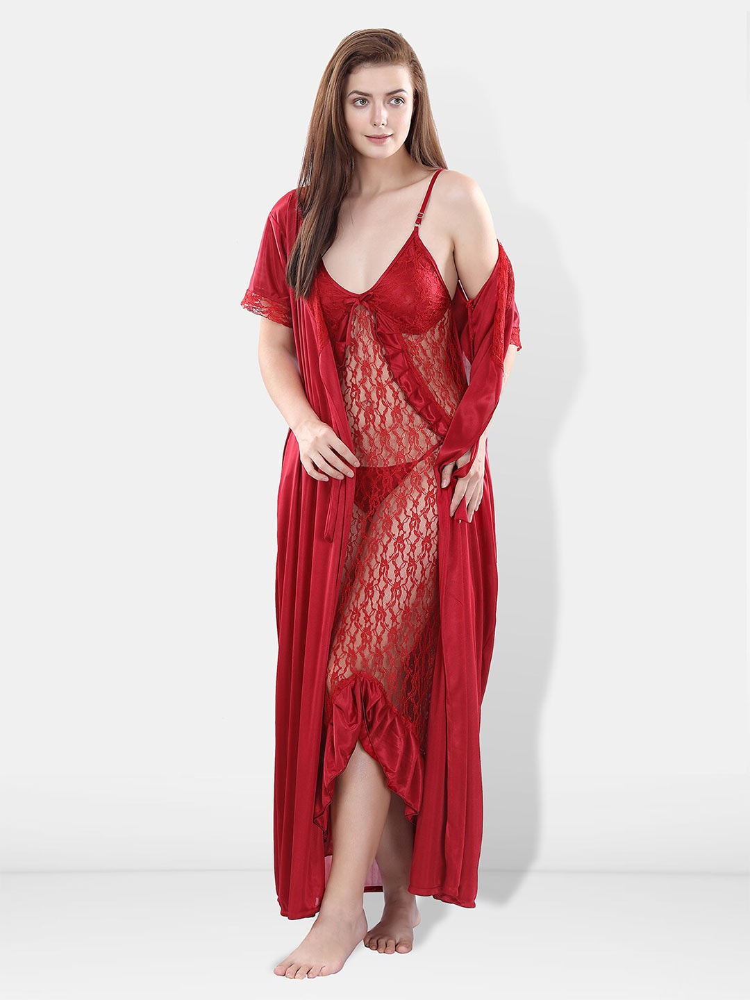 

Be You Satin Wrap Nightdress With Robe, Maroon