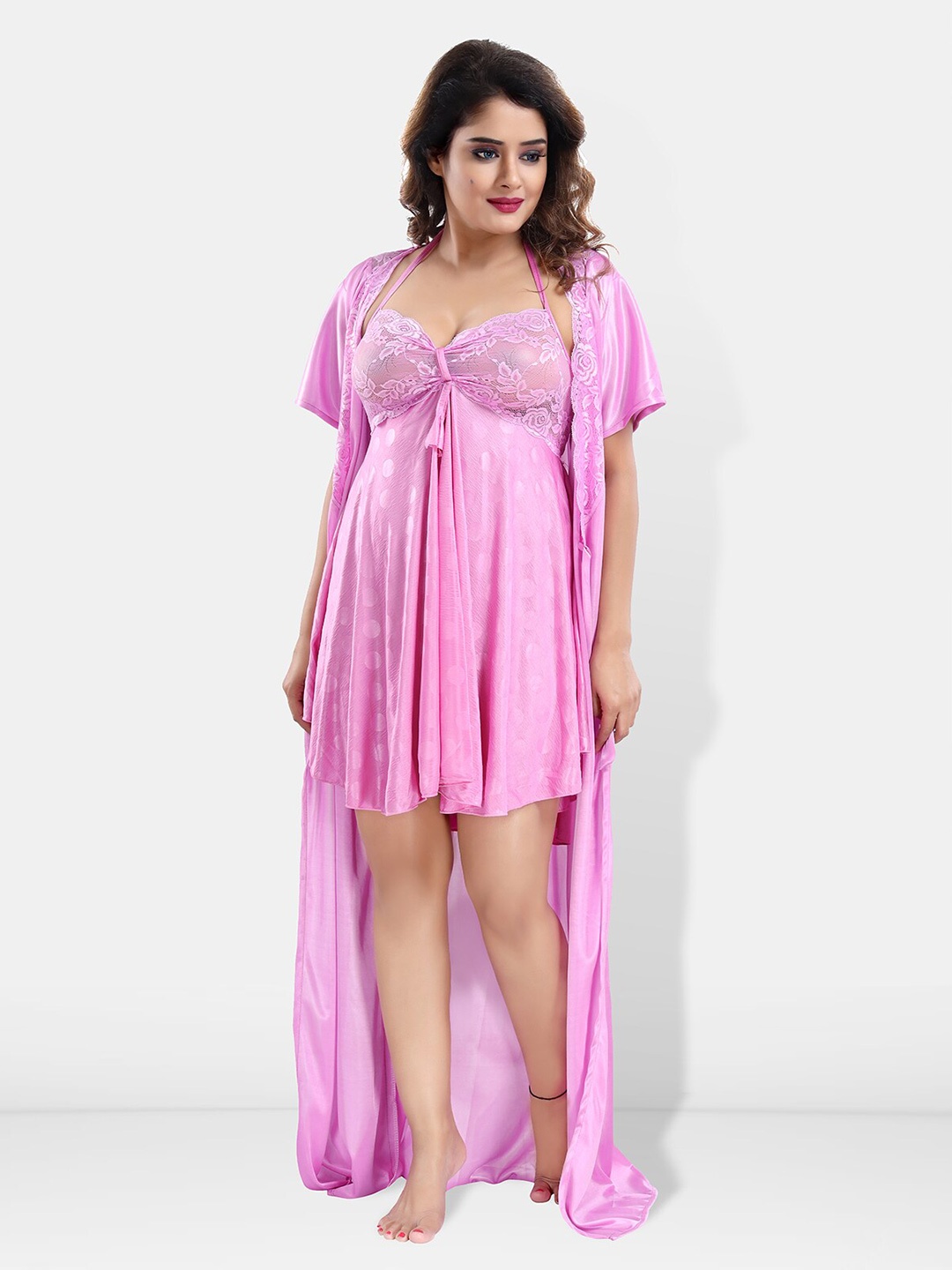 

Be You Satin Wrap Nightdress With Robe, Pink