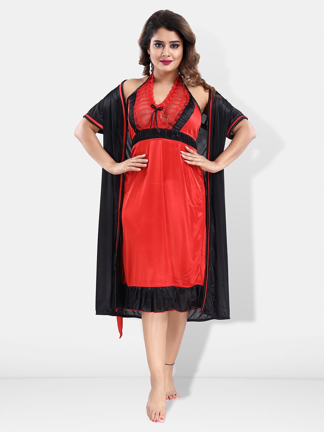 

Be You Satin Wrap Nightdress With Robe, Red