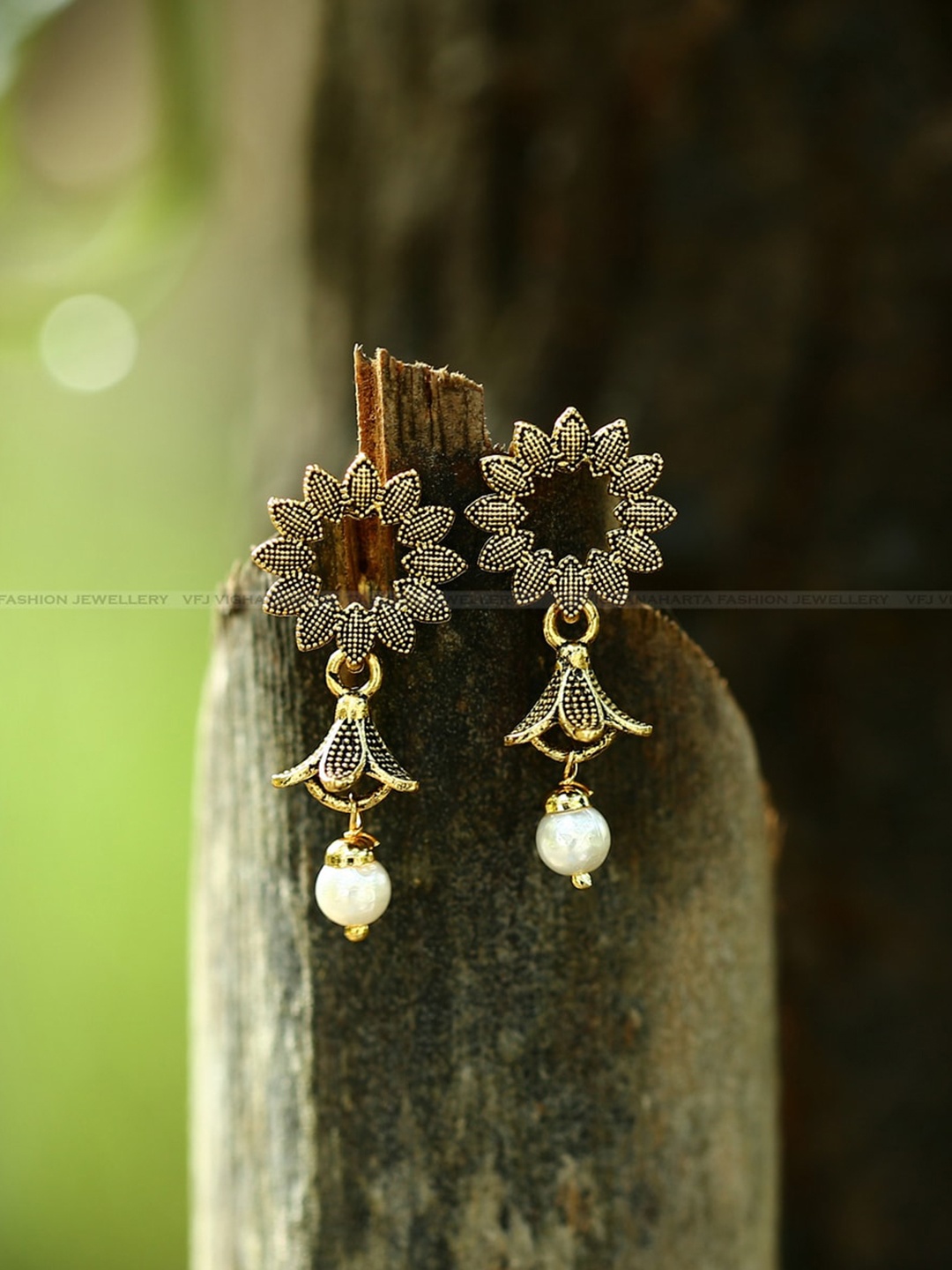 

Vighnaharta Gold-Plated Floral Drop Earrings