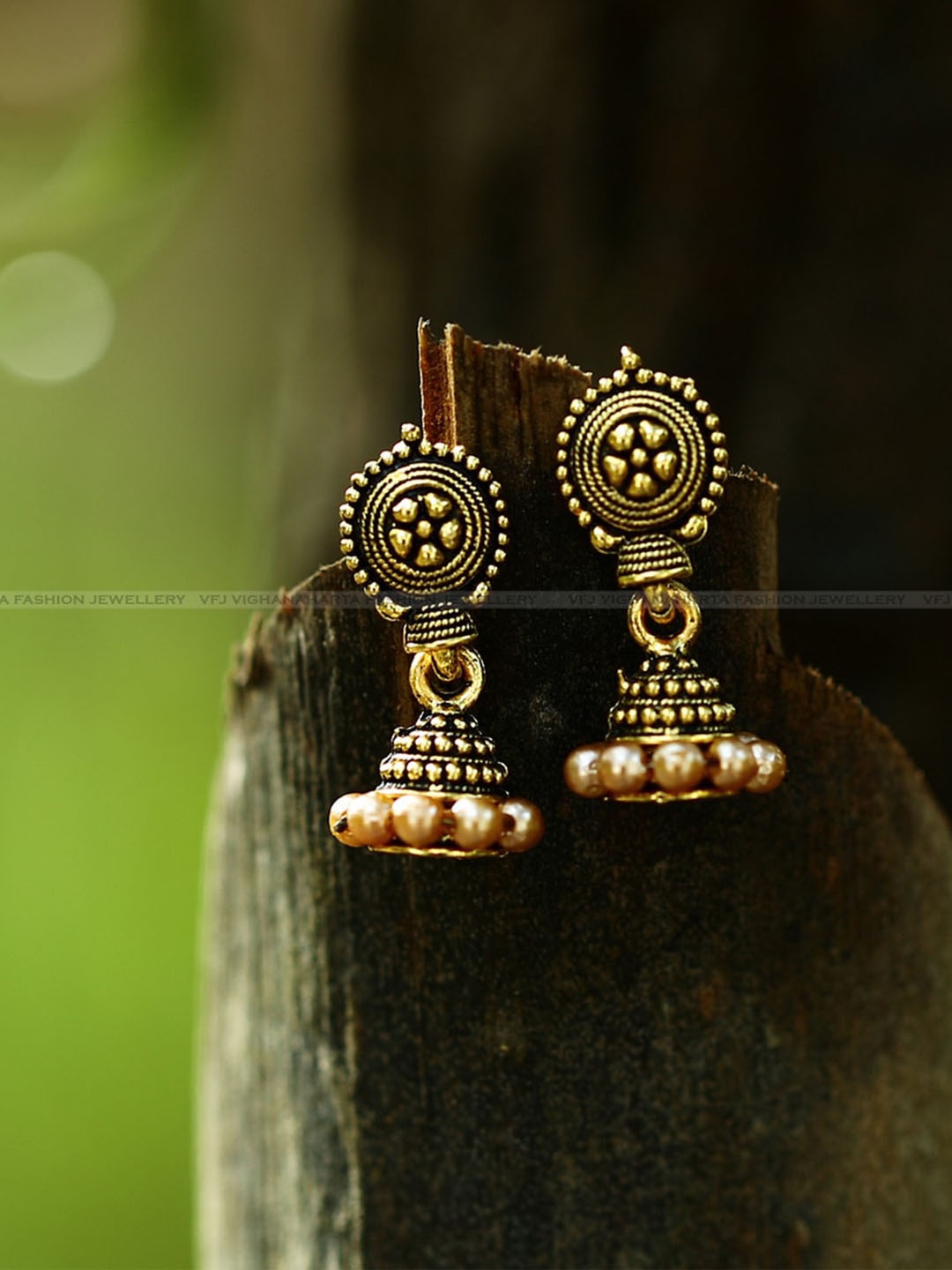

Vighnaharta Gold-Plated Floral Jhumkas Earrings