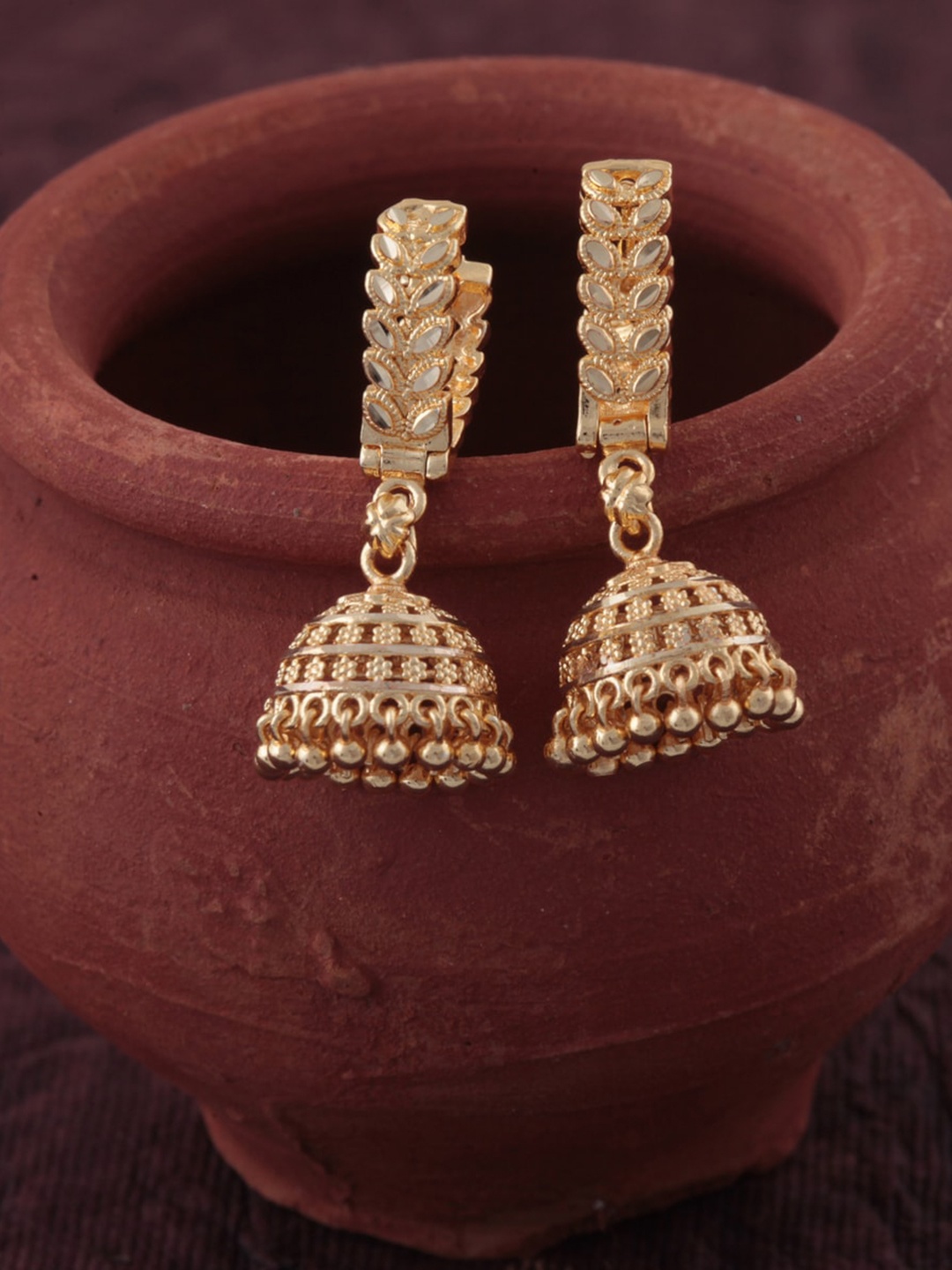 

Vighnaharta Gold-Plated Floral Jhumkas Earrings